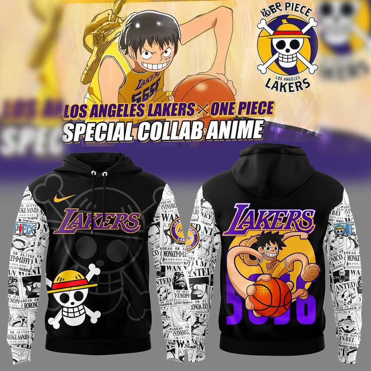 Los Angeles Lakers Collab One Piece Luffy Hoodie Lakers Merch Best Gifts For Husband