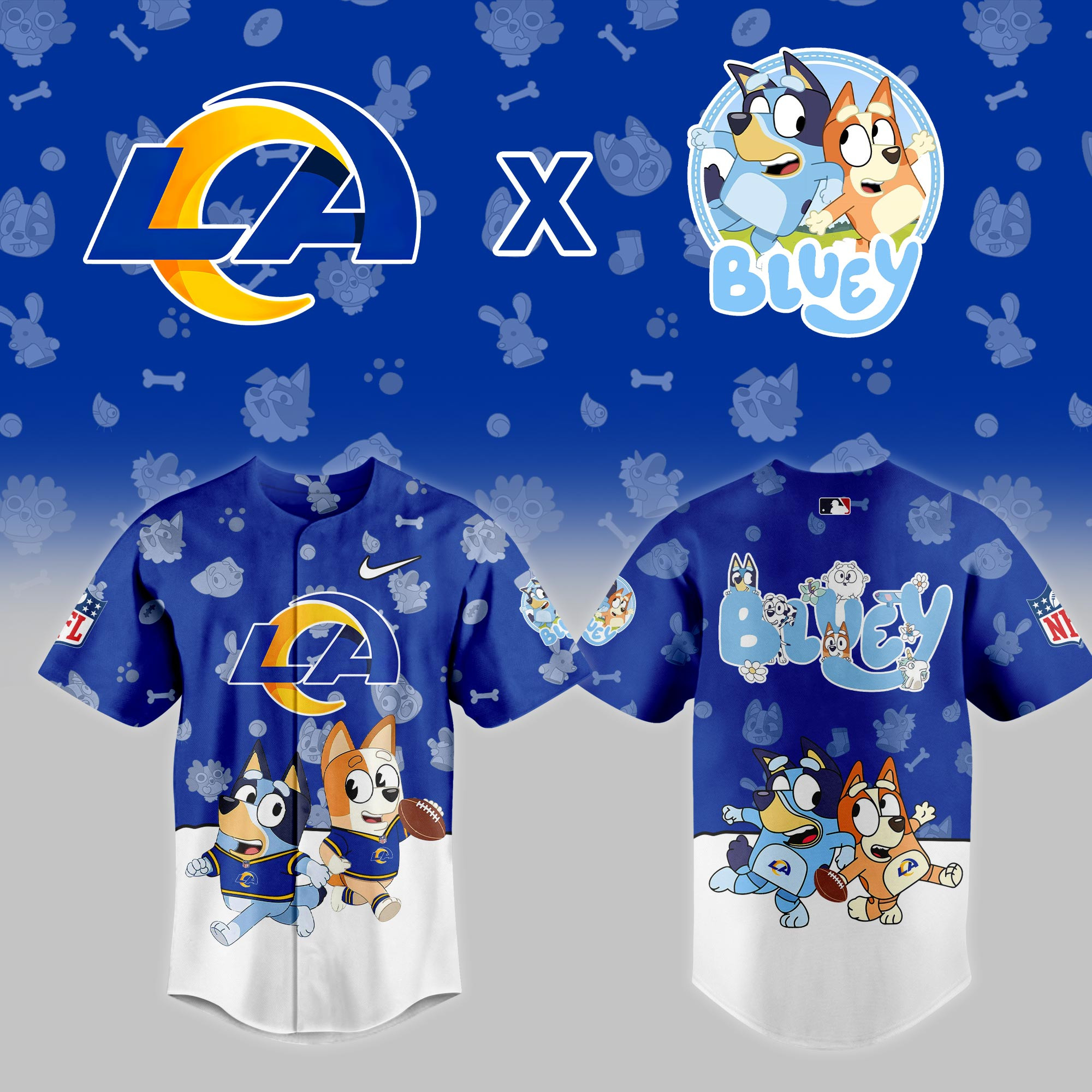 Los Angeles Rams Nfl X Bluey Night Baseball Jersey For Fans
