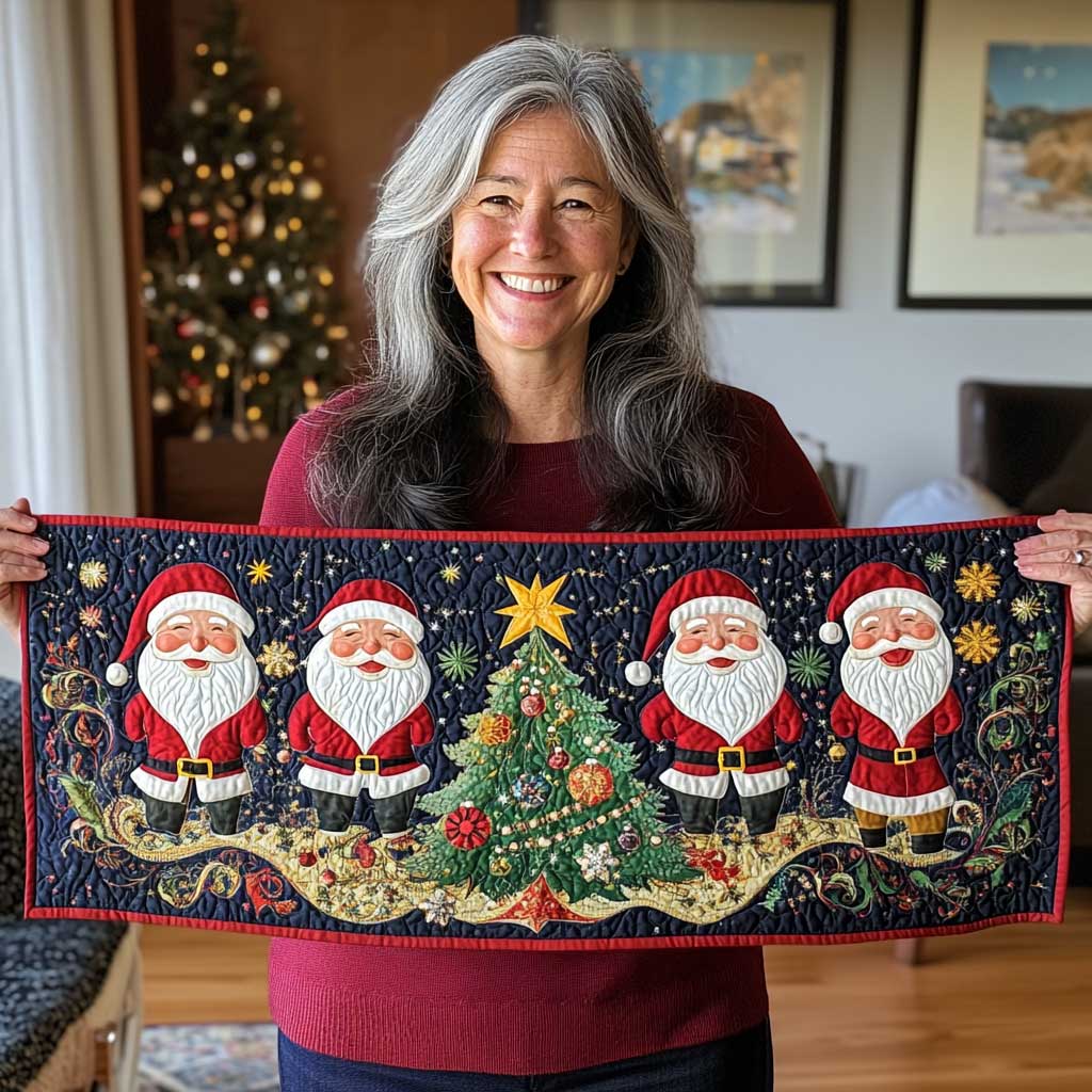 Lovable Santa Christmas Quilted Table Runner Holiday Christmas Indoor Decorations Great Gifts For Women