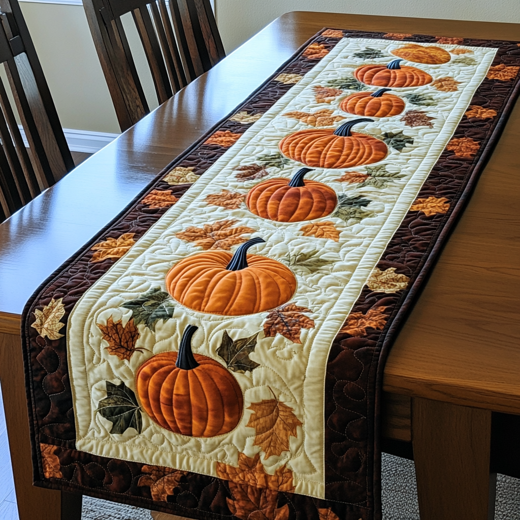 Love Autumn Pumpkins Quilted Table Runner Best Modern Fall Dining Table Runner Decoration Best Gifts