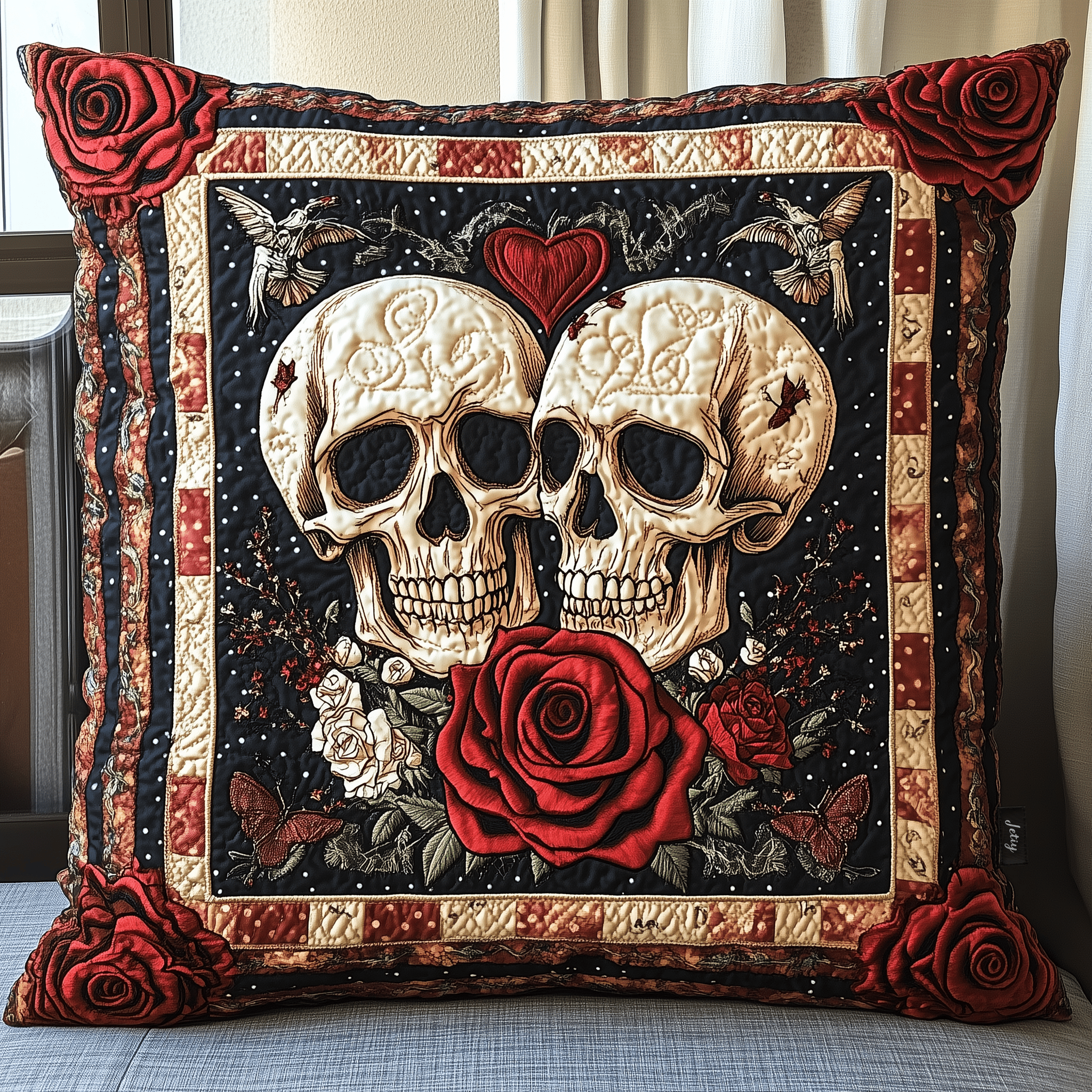 Love Beyond Life Quilted Pillow Case Holiday Xmas Throw Pillow Cover Skull Gifts For Her