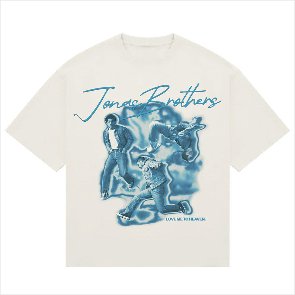 Love Me To Heaven Blue Airbrush T-Shirt Jonas Brothers Merch Birthday Gifts For Pop Band Fans