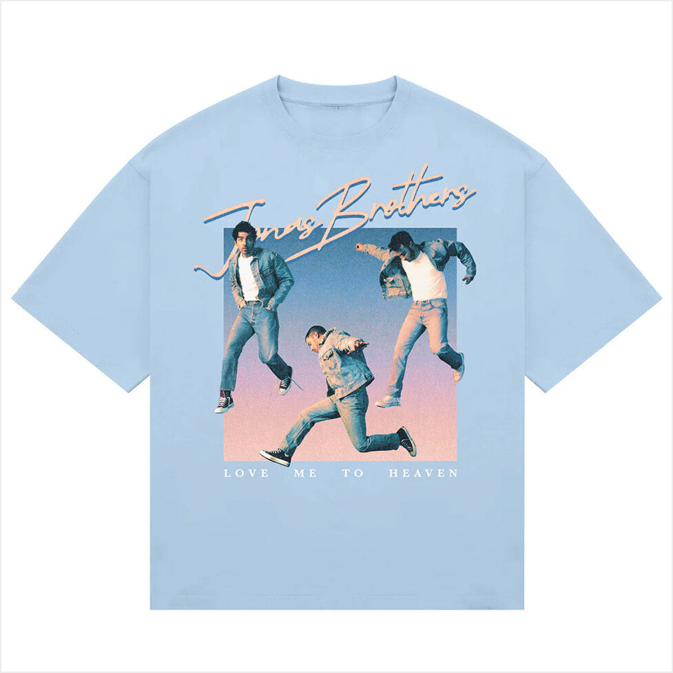 Love Me To Heaven Blue Retro T-Shirt Jonas Brothers Merch Birthday Gifts For Pop Band Fans