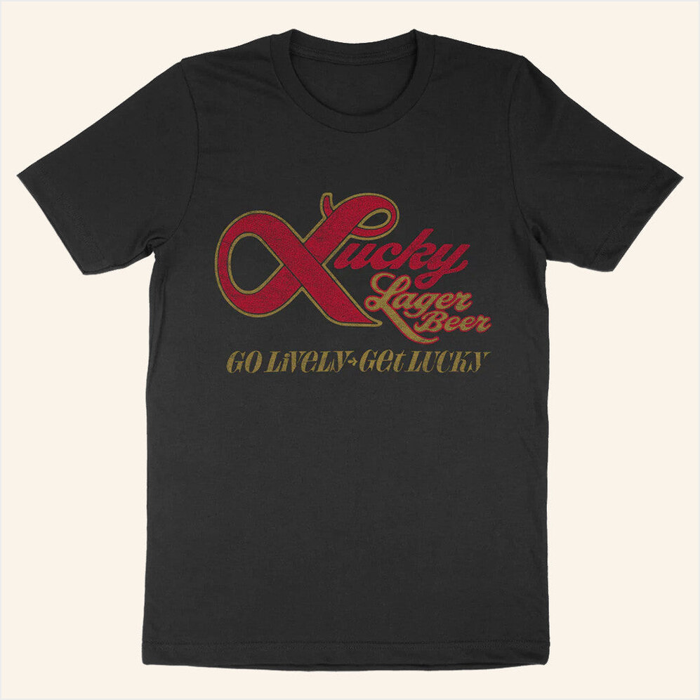 Lucky Lager Vintage Logo T-Shirt Streaker Sports Merch Presents For Dad Birthday Gift Ideas