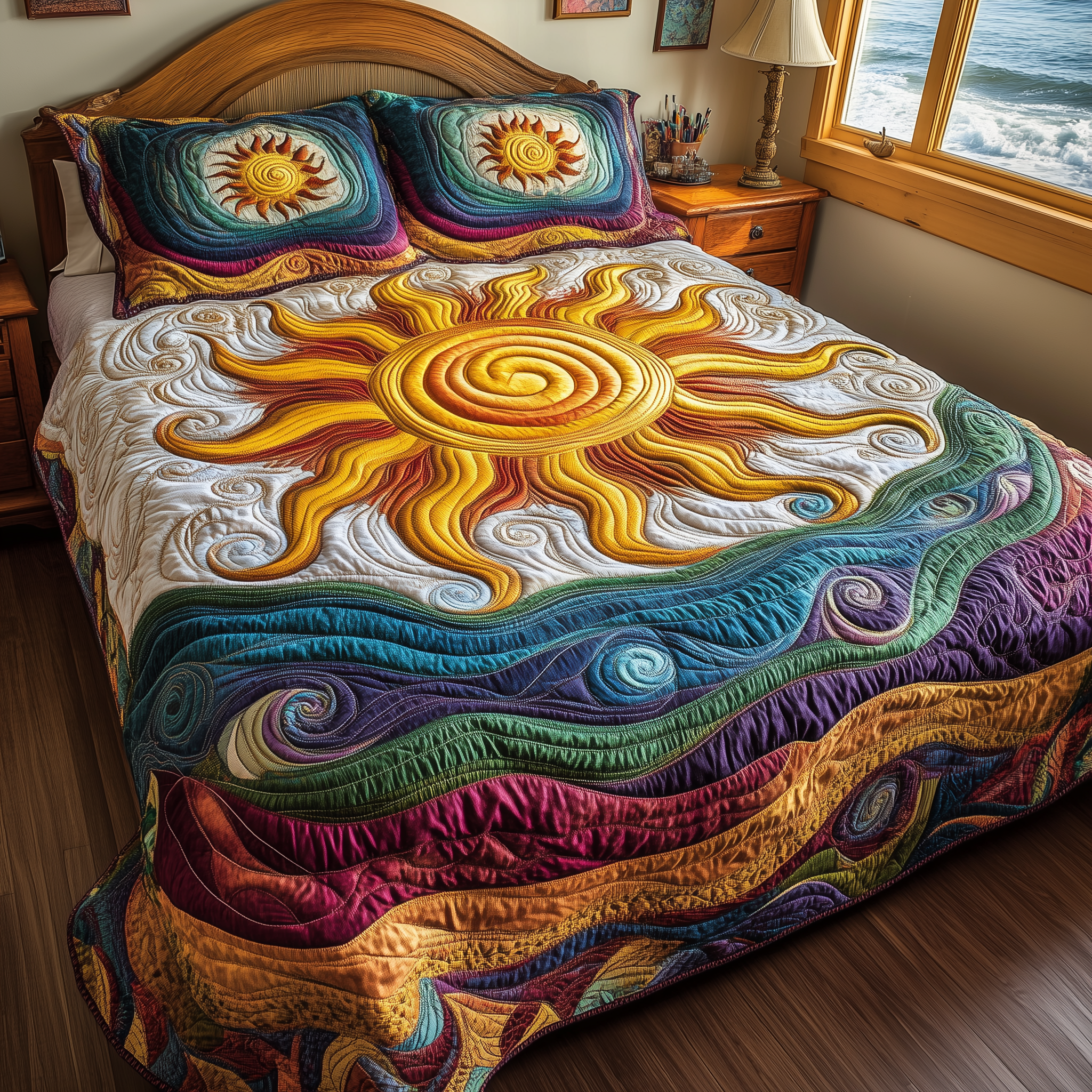 Luminous Sunshine Quilted Bedding Set Best Duvet Cover Bedspread Set 1St Mothers Day Gifts