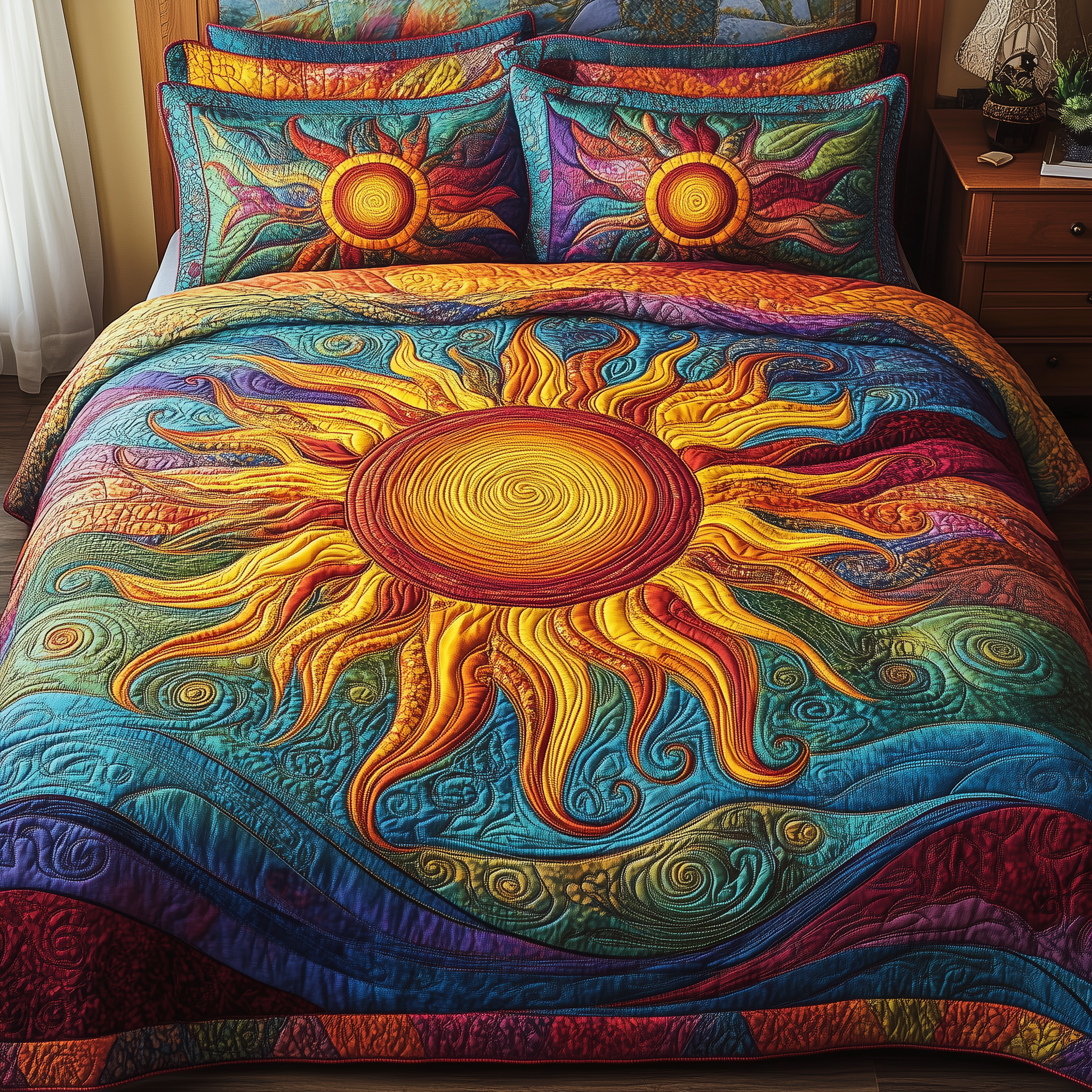 Luminous Sunshine Quilted Bedding Set Best Duvet Cover Bedspread Set Mothers Day Present Ideas