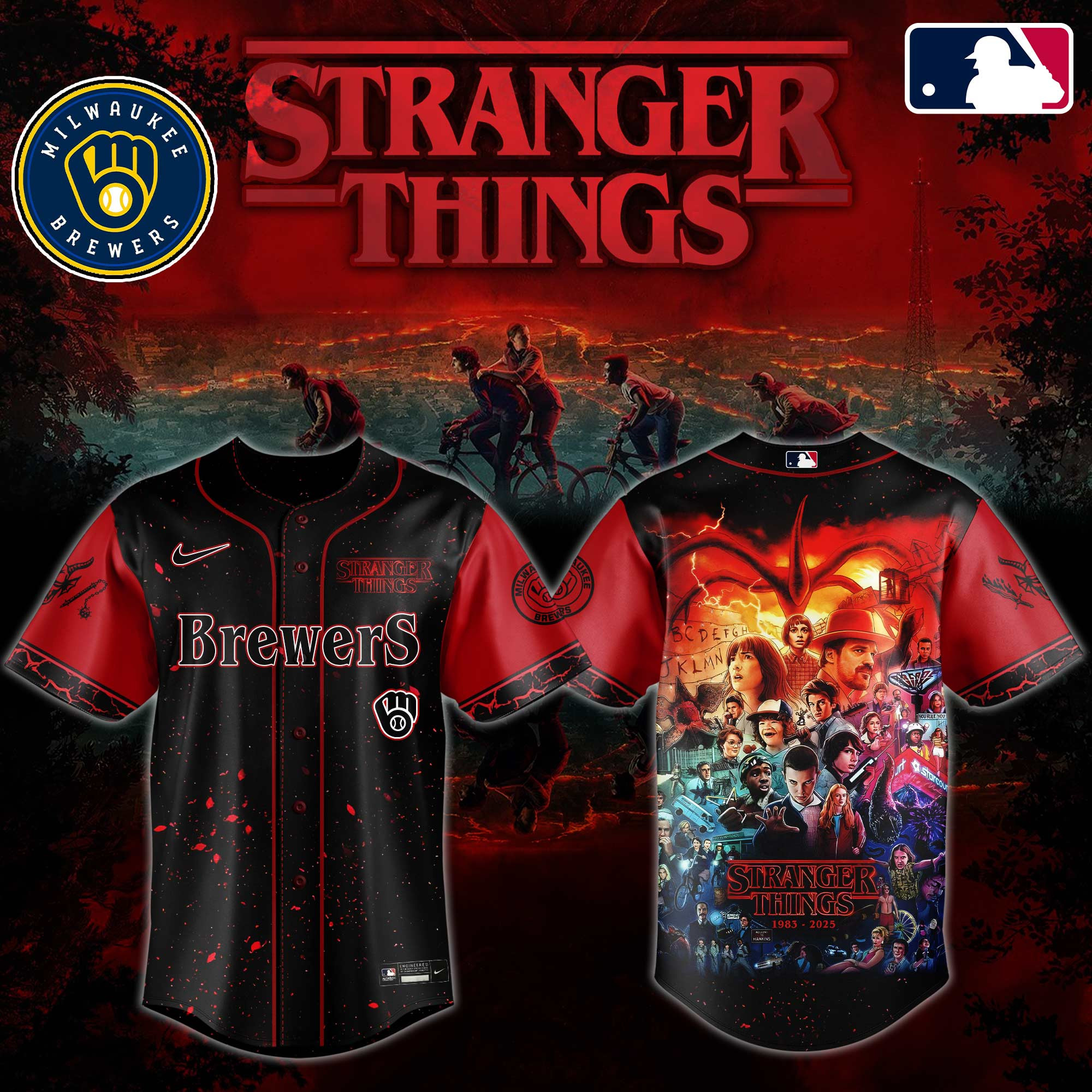 M Brewers X Stranger Things Jersey 2025 Presents For Baseball Fans