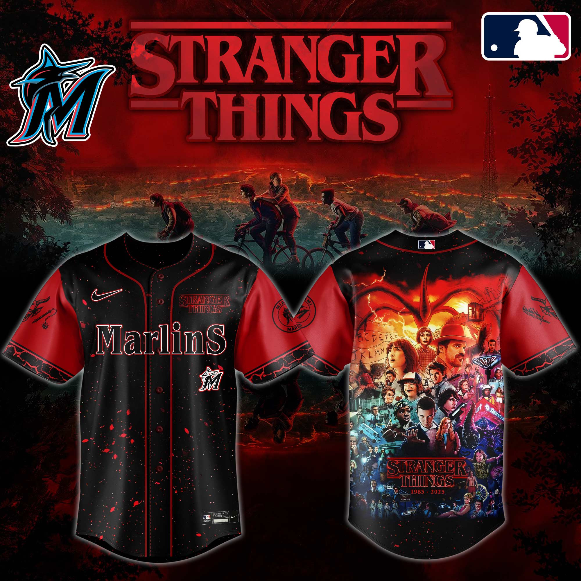 M Marlins X Stranger Things Jersey 2025 Gifts For Baseball Lovers