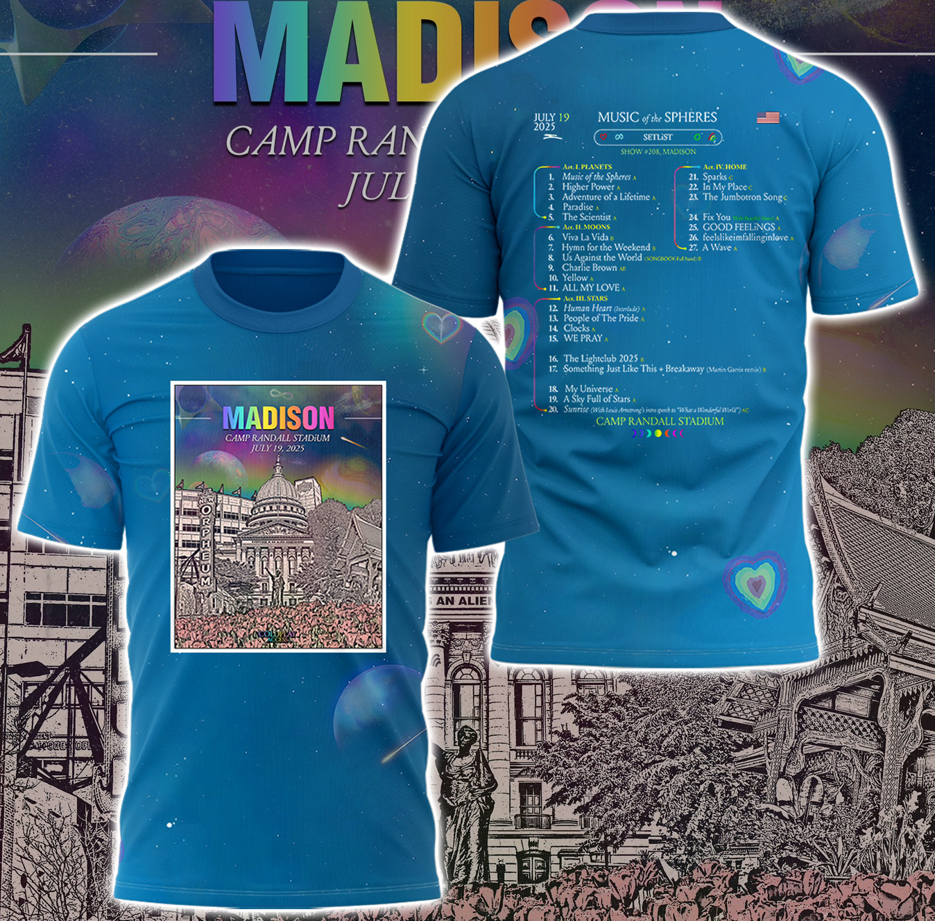 Madison Camp Randall Stadium Concert Blue T-shirt Gift For Music Lover