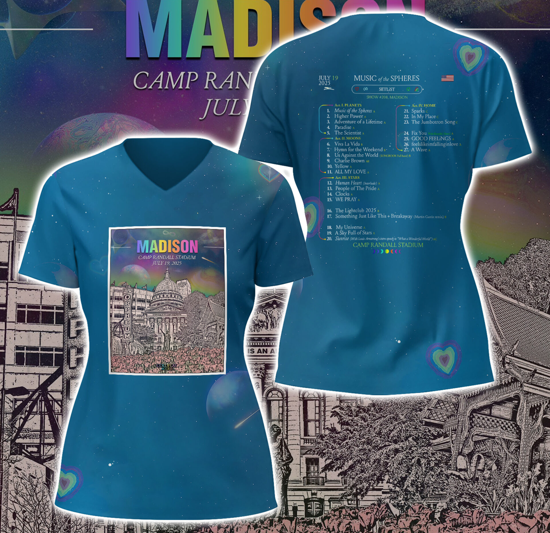 Madison Camp Randall Stadium Concert V-neck T-shirt Gift For Music Lover