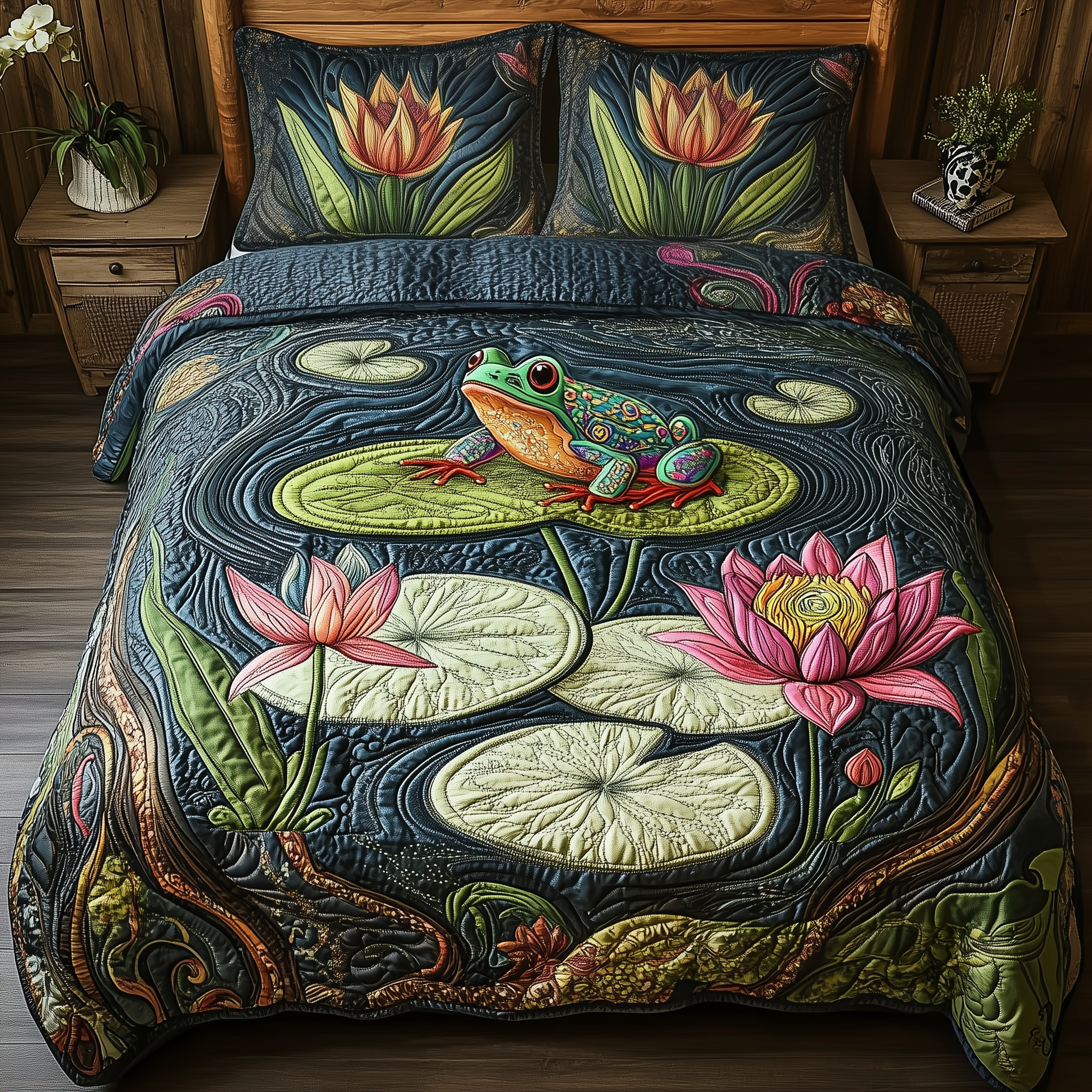 Magic Frog Haven Quilted Bedding Set Duvet Cover Bedspread Set Item Simple Father's Day Gift Ideas