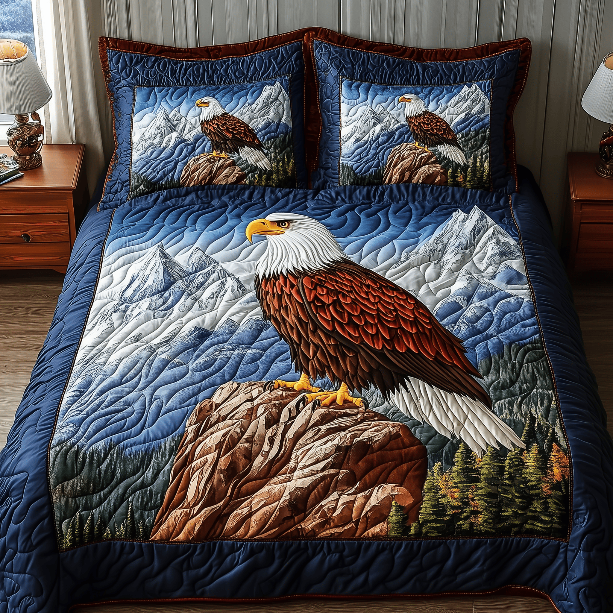 Majestic Bald Eagle Quilted Bedding Set Duvet Cover Bedspread Set Item Awesome Father's Day Gifts