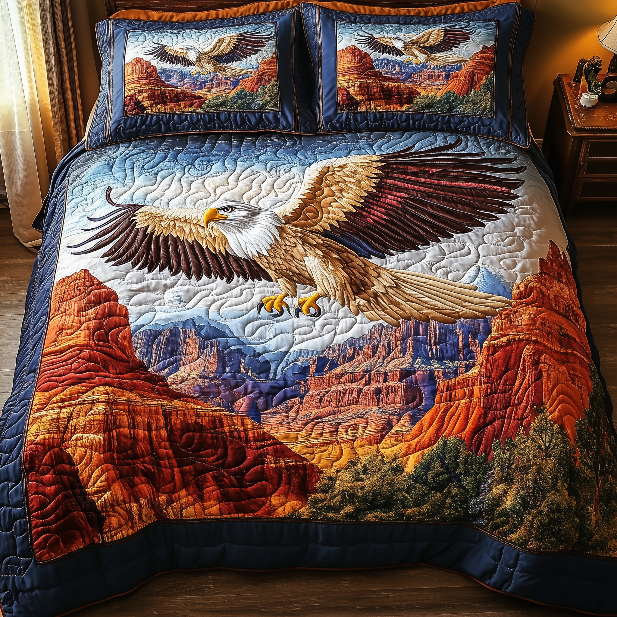 Majestic Bald Eagle Quilted Bedding Set Duvet Cover Bedspread Set Item Fathers Day Gifts For Husband