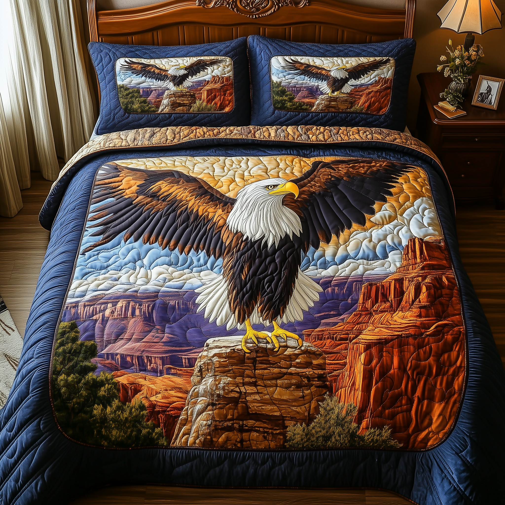 Majestic Bald Eagle Quilted Bedding Set Duvet Cover Bedspread Set Item Father's Day Special Gifts For Dad