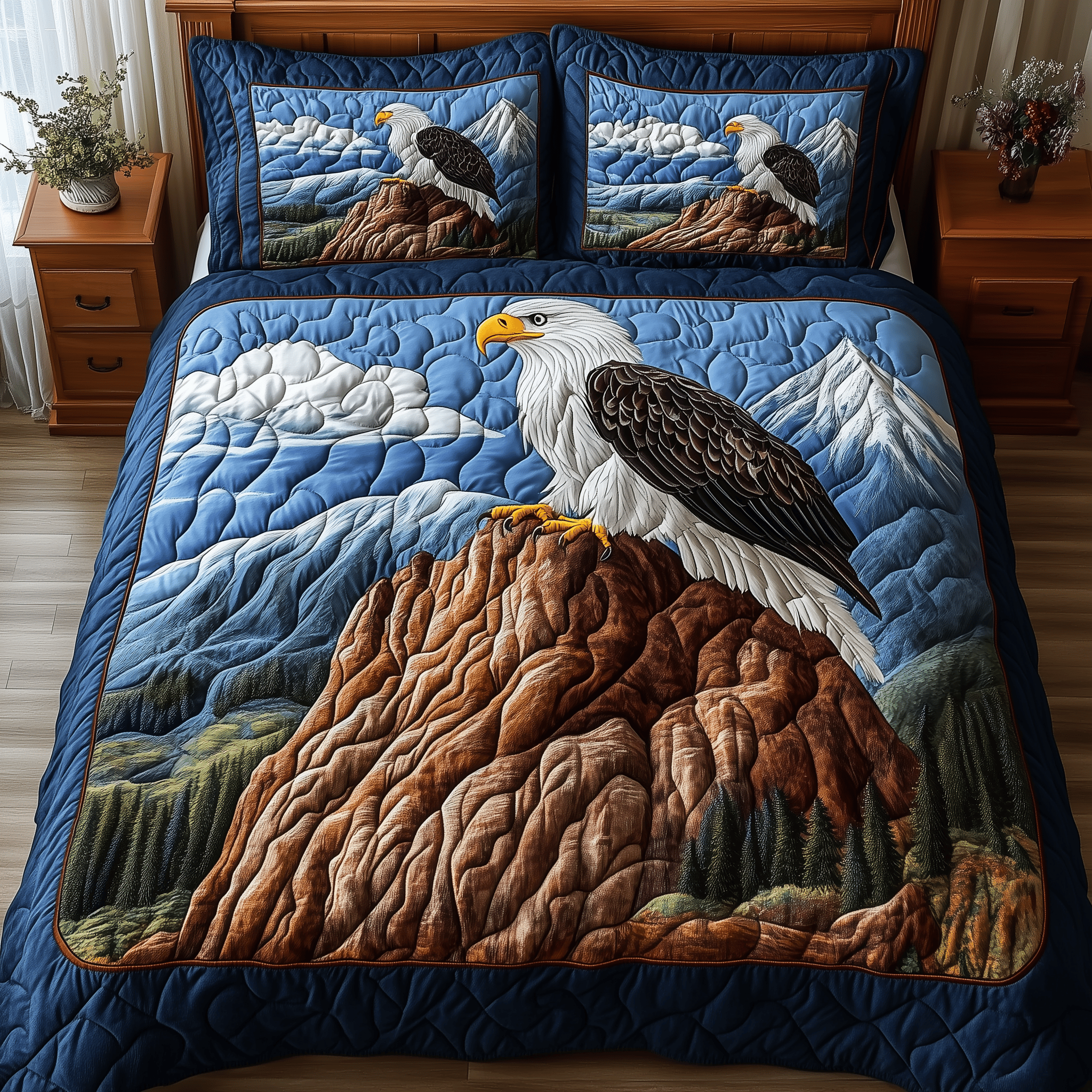 Majestic Bald Eagle Quilted Bedding Set Duvet Cover Bedspread Set Item Stepdad Gifts For Father's Day