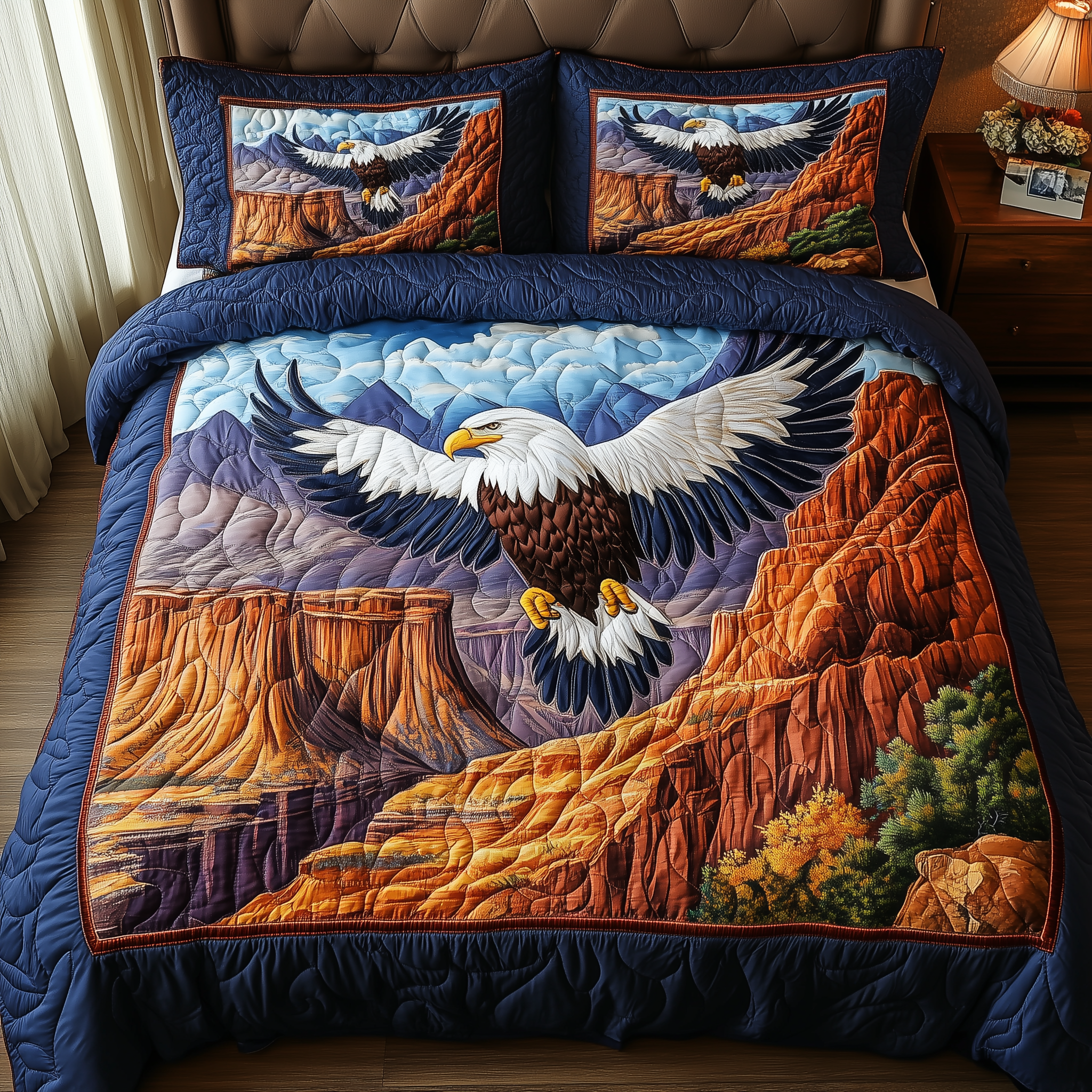 Majestic Bald Eagle Quilted Bedding Set Duvet Cover Bedspread Set Item Top Father's Day Gifts