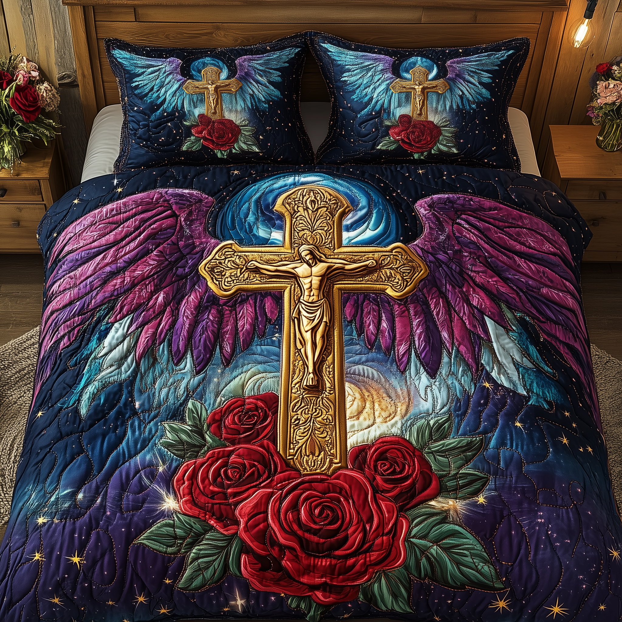 Majestic Cross Glow Quilted Bedding Set Duvet Cover Bedspread Set Best Father Daughter Gifts For Dad