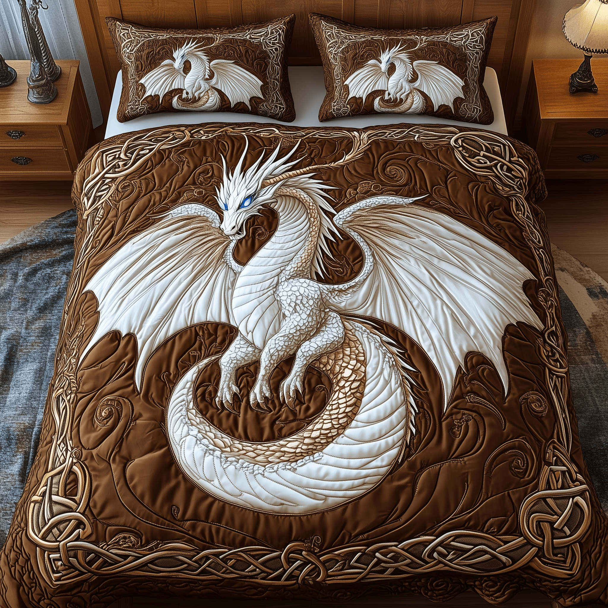 Majestic Dragon Quilted Bedding Set Unique Valentines Duvet Cover Set Dragon Gifts For Him