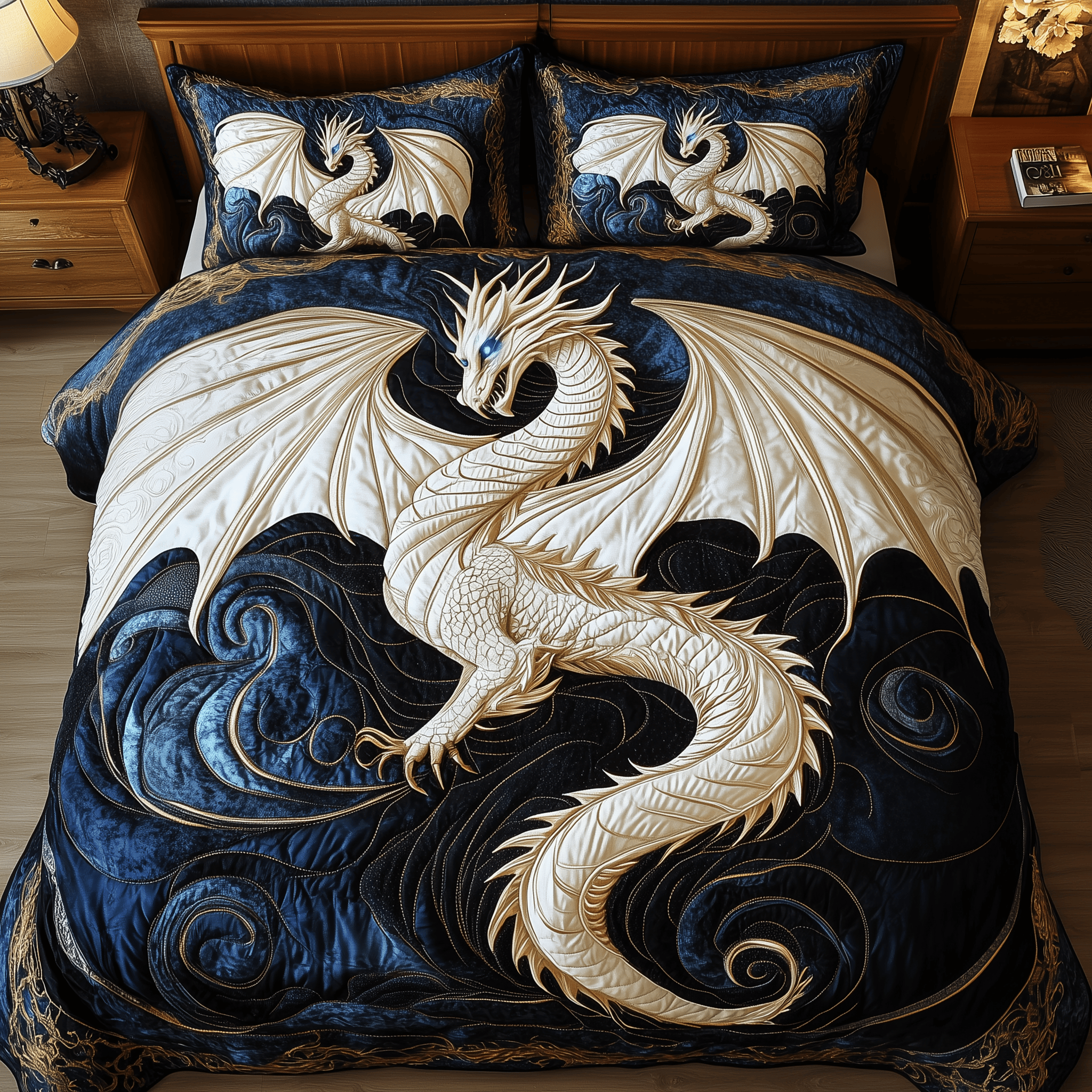Majestic Dragon Quilted Bedding Set Unique Valentines Duvet Cover Set Dragonfly Gift Ideas