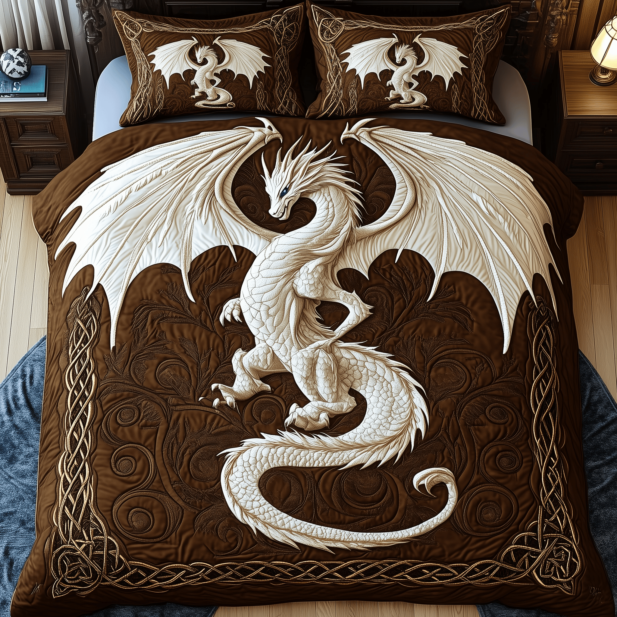 Majestic Dragon Quilted Bedding Set Unique Valentines Duvet Cover Set Dragonfly Gift Items
