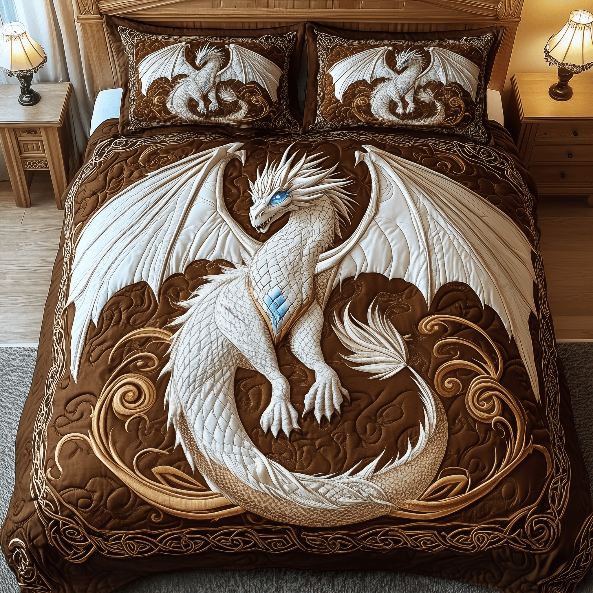 Majestic Dragon Quilted Bedding Set Unique Valentines Duvet Cover Set Dragonfly Gifts For Women