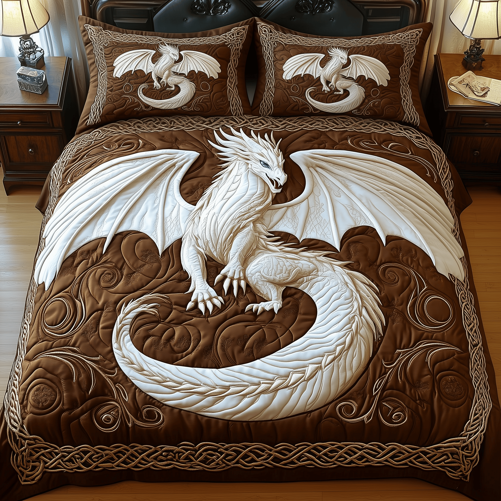 Majestic Dragon Quilted Bedding Set Unique Valentines Duvet Cover Set Unique Dragon Gifts