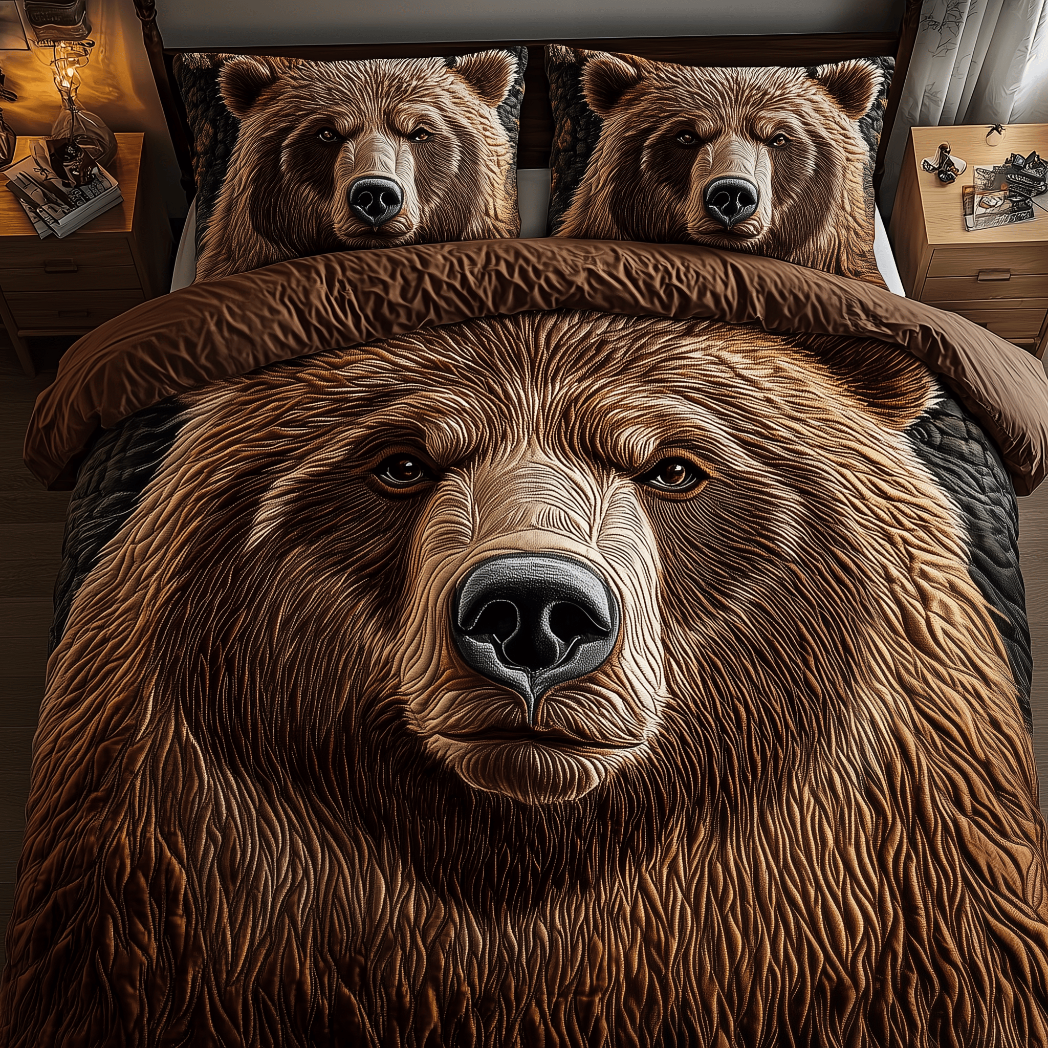 Majestic Grizzly Bear Quilted Bedding Set Best Valentines Duvet Cover Set Best Gifts For Wife