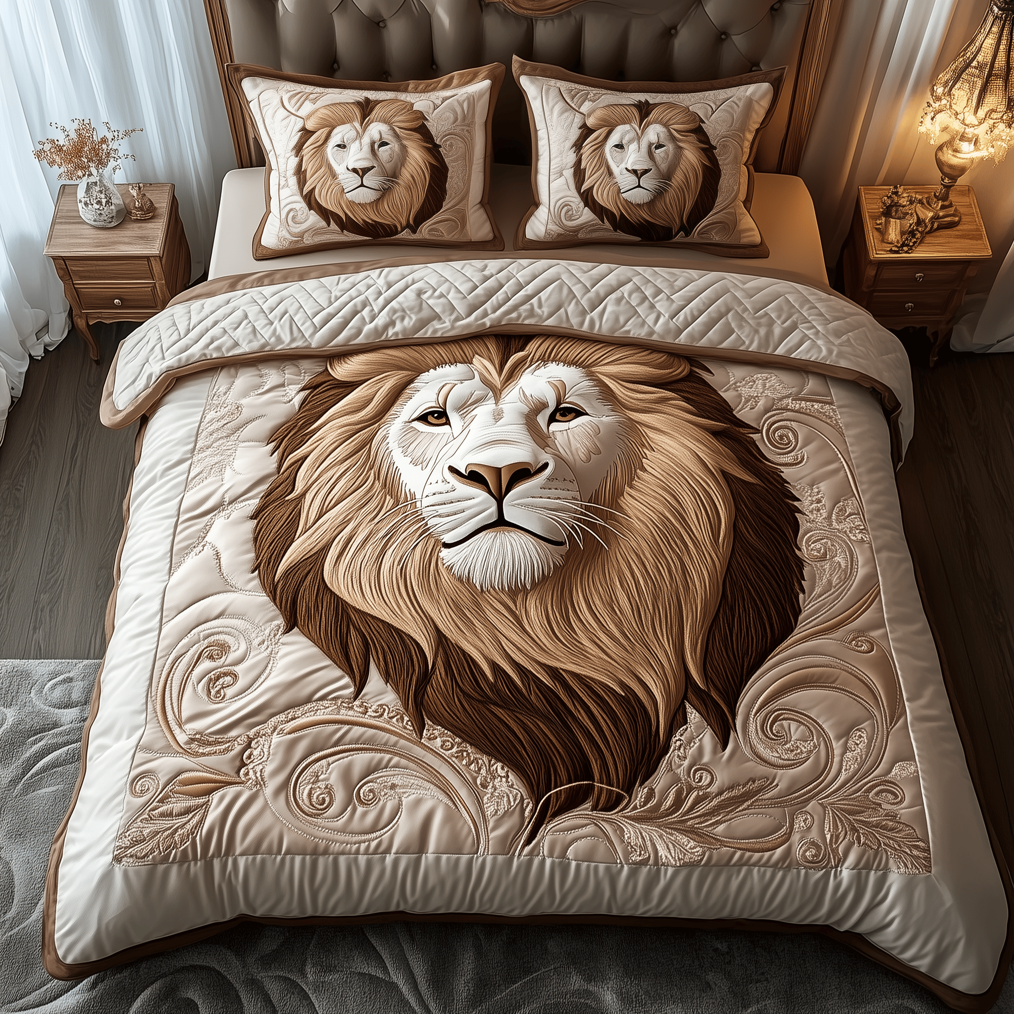 Majestic Lion Quilted Bedding Set First Fathers Day Duvet Cover Set Unique Lion Gifts