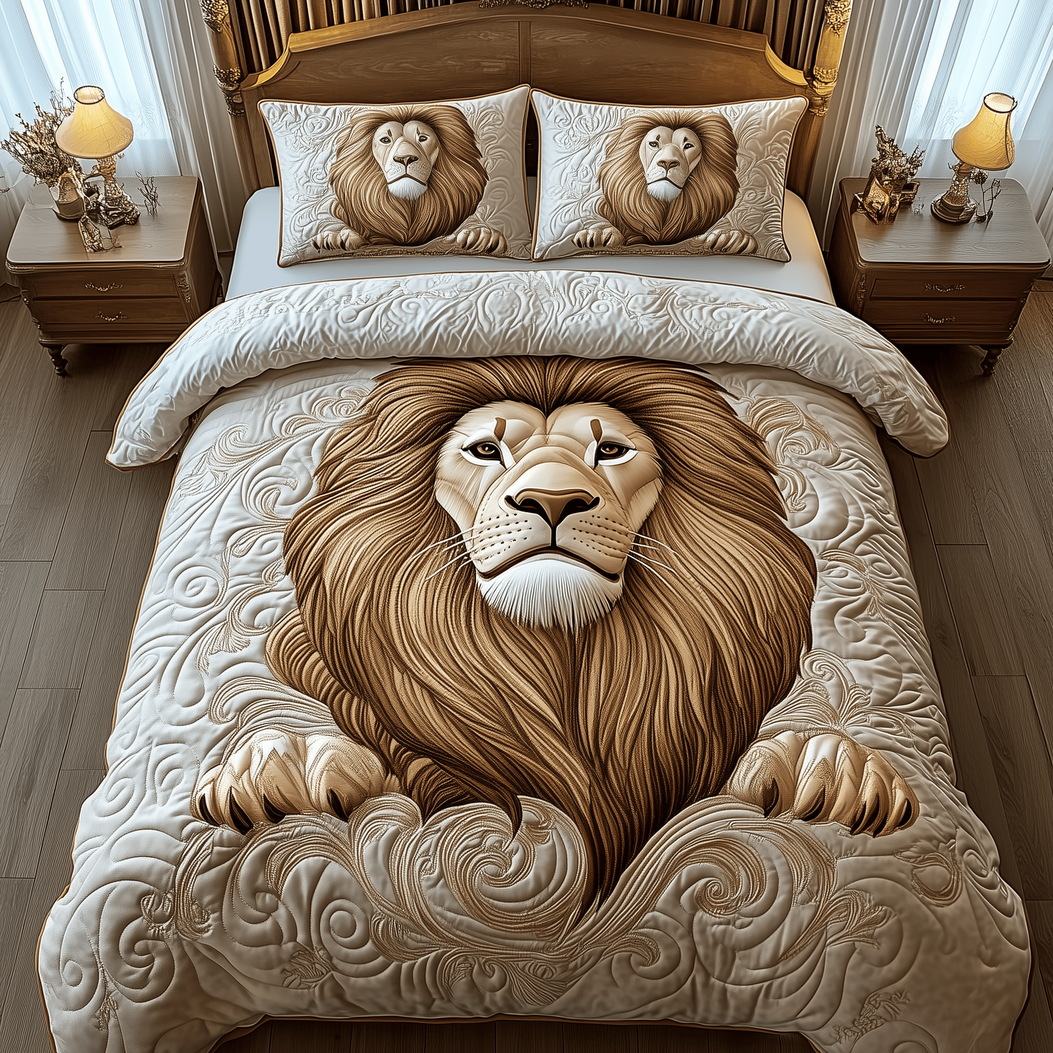 Majestic Lion Quilted Bedding Set Mothers Day Duvet Cover Lion Themed Gifts