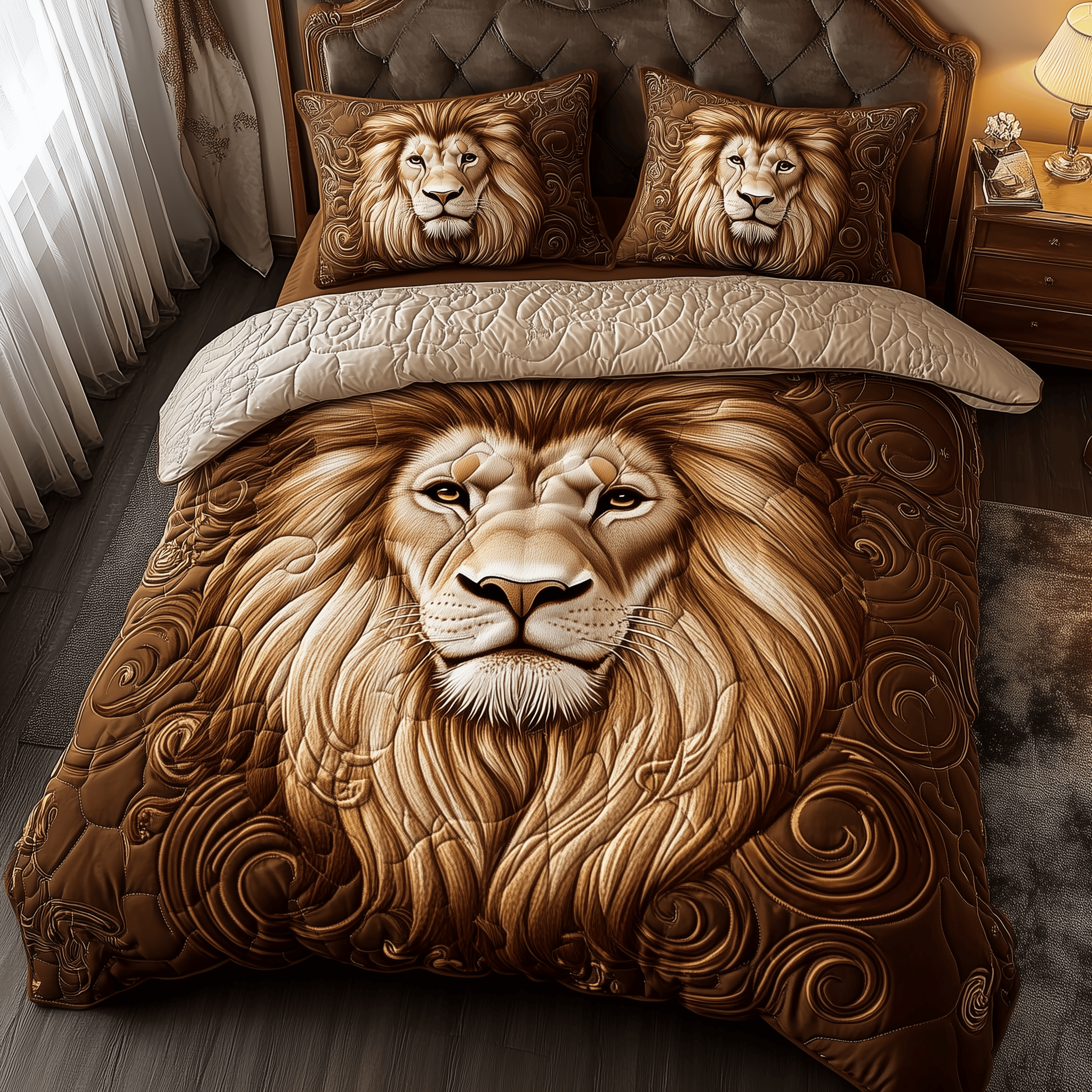 Majestic Lion Quilted Bedding Set Valentine Duvet Cover Set Lion Gifts For Him Her