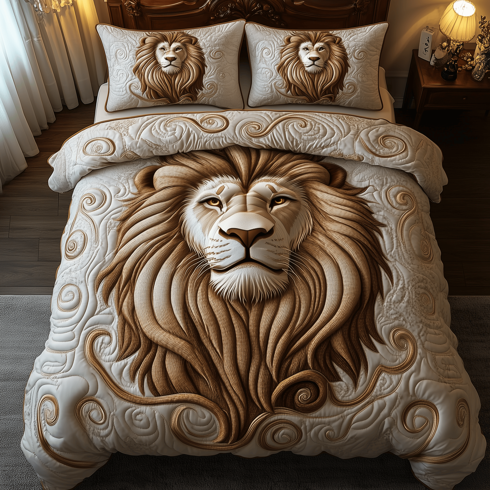 Majestic Lion Quilted Bedding Set Valentine Duvet Cover Set Lion Gifts For Men