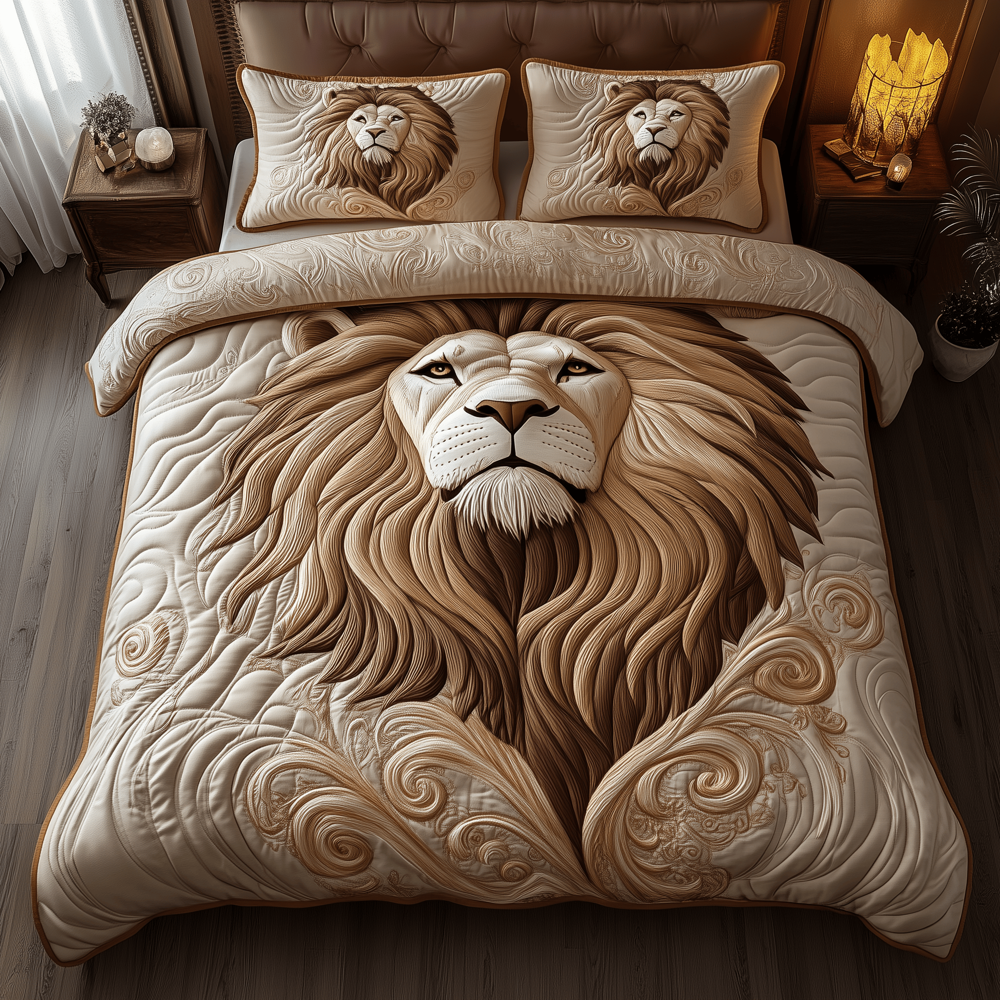 Majestic Lion Quilted Bedding Set Valentine Duvet Cover Set Lion Themed Gifts