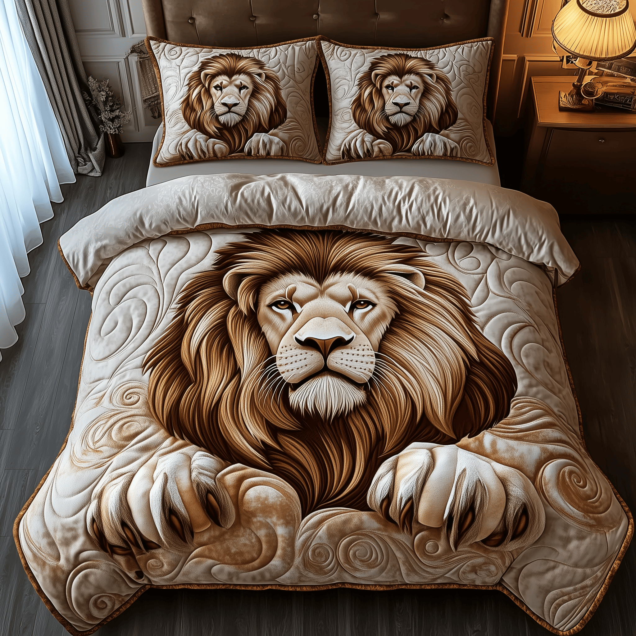 Majestic Lion Quilted Bedding Set Valentine Duvet Cover Set Unique Lion Gifts