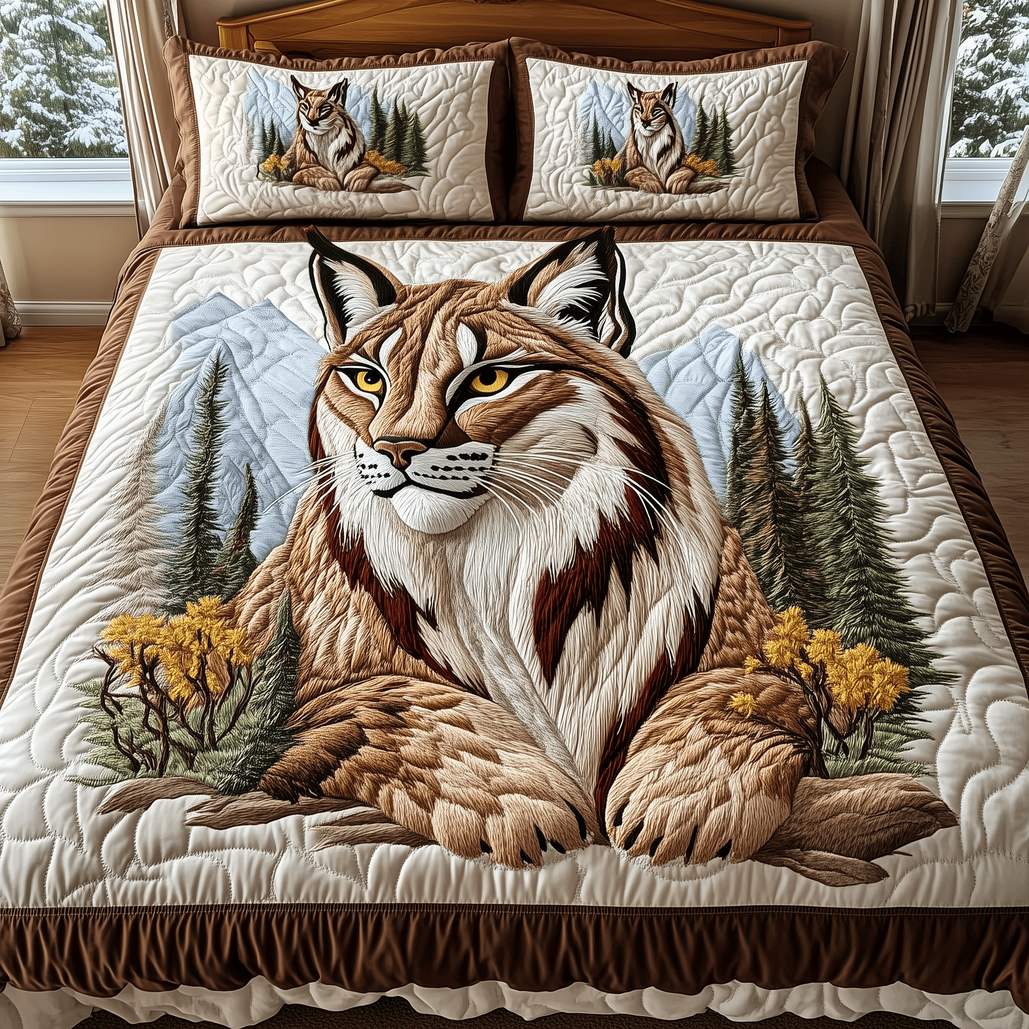 Majestic Lynx Quilted Bedding Set Unique Duvet Cover Bedspread Set Best Womens Mother's Day Presents 2025