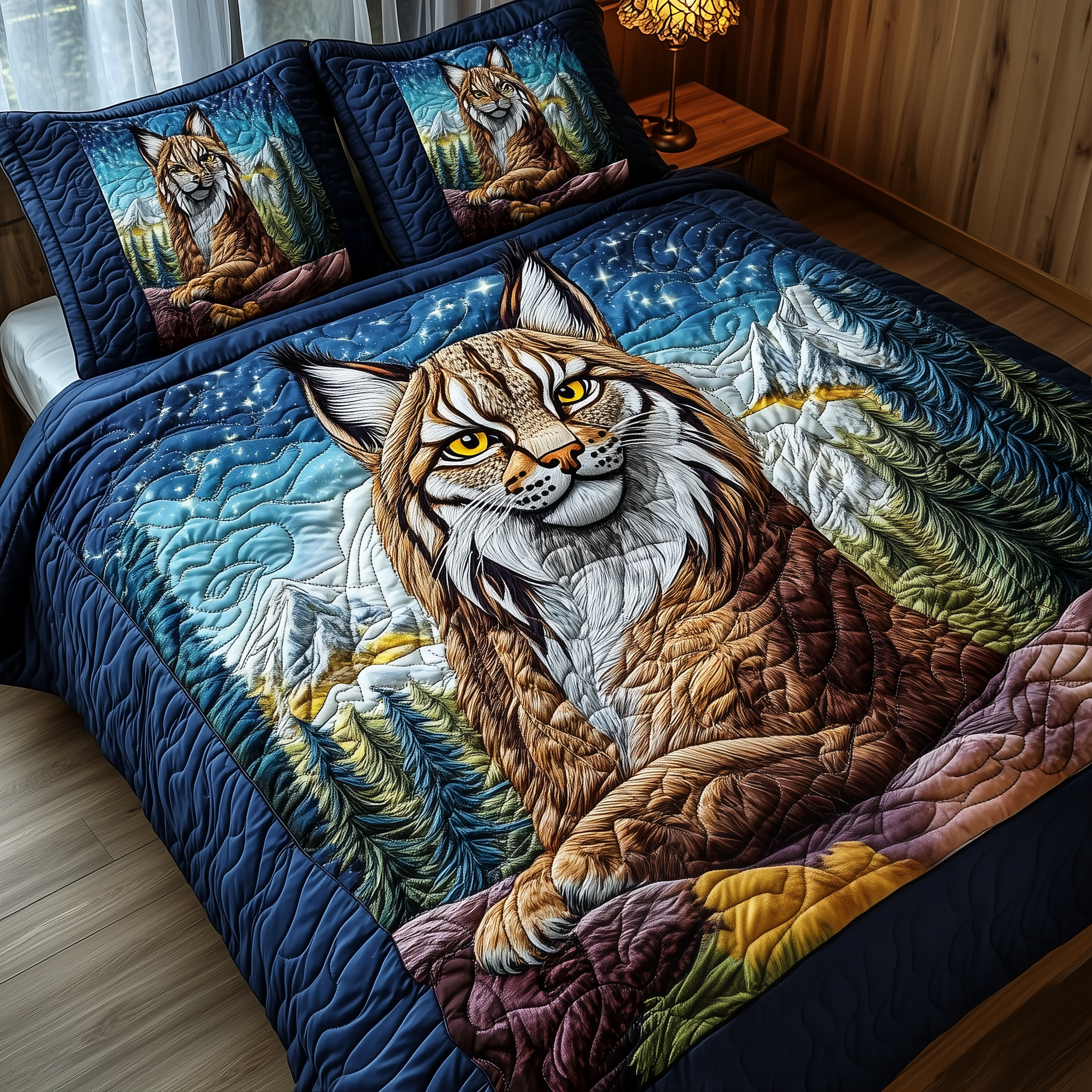 Majestic Lynx Quilted Bedding Set Unique Duvet Cover Bedspread Set Fathers Day Gifts For Husband
