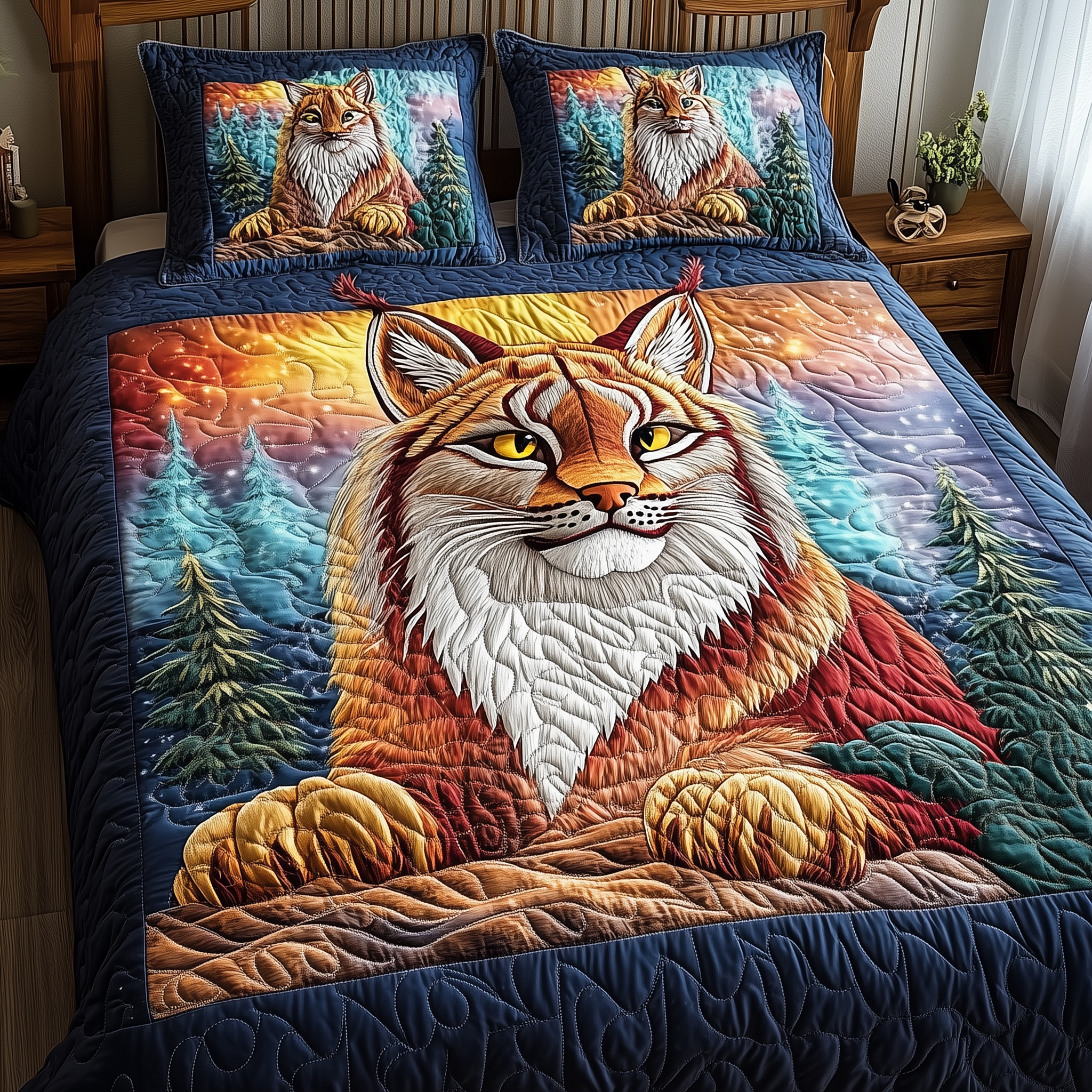 Majestic Lynx Quilted Bedding Set Unique Duvet Cover Bedspread Set Father's Day Special Gifts For Dad