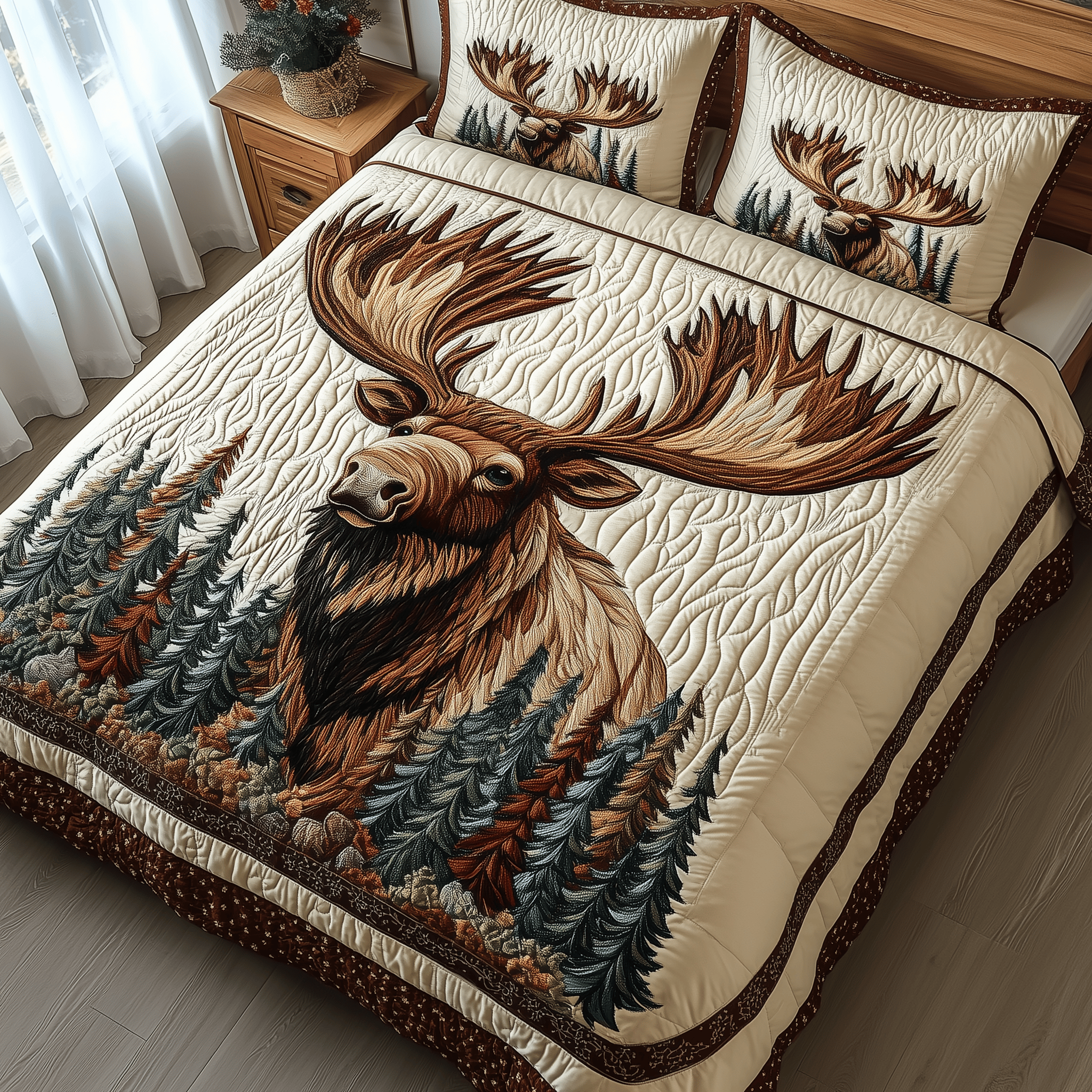 Majestic Moose Quilted Bedding Set Duvet Cover Bedspread Set Item Dad Fathers Day Gifts