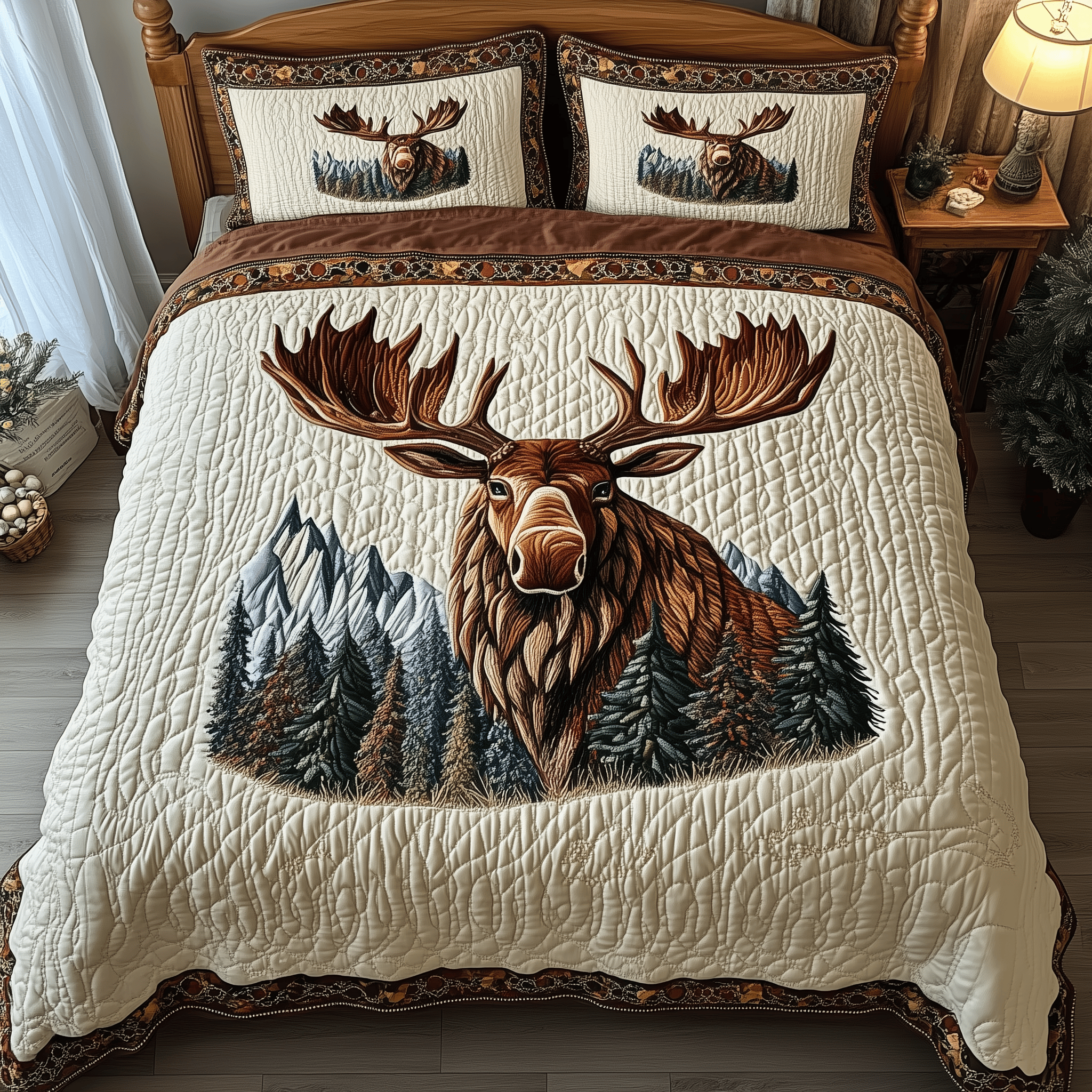 Majestic Moose Quilted Bedding Set Duvet Cover Bedspread Set Item Father Daughter Gifts