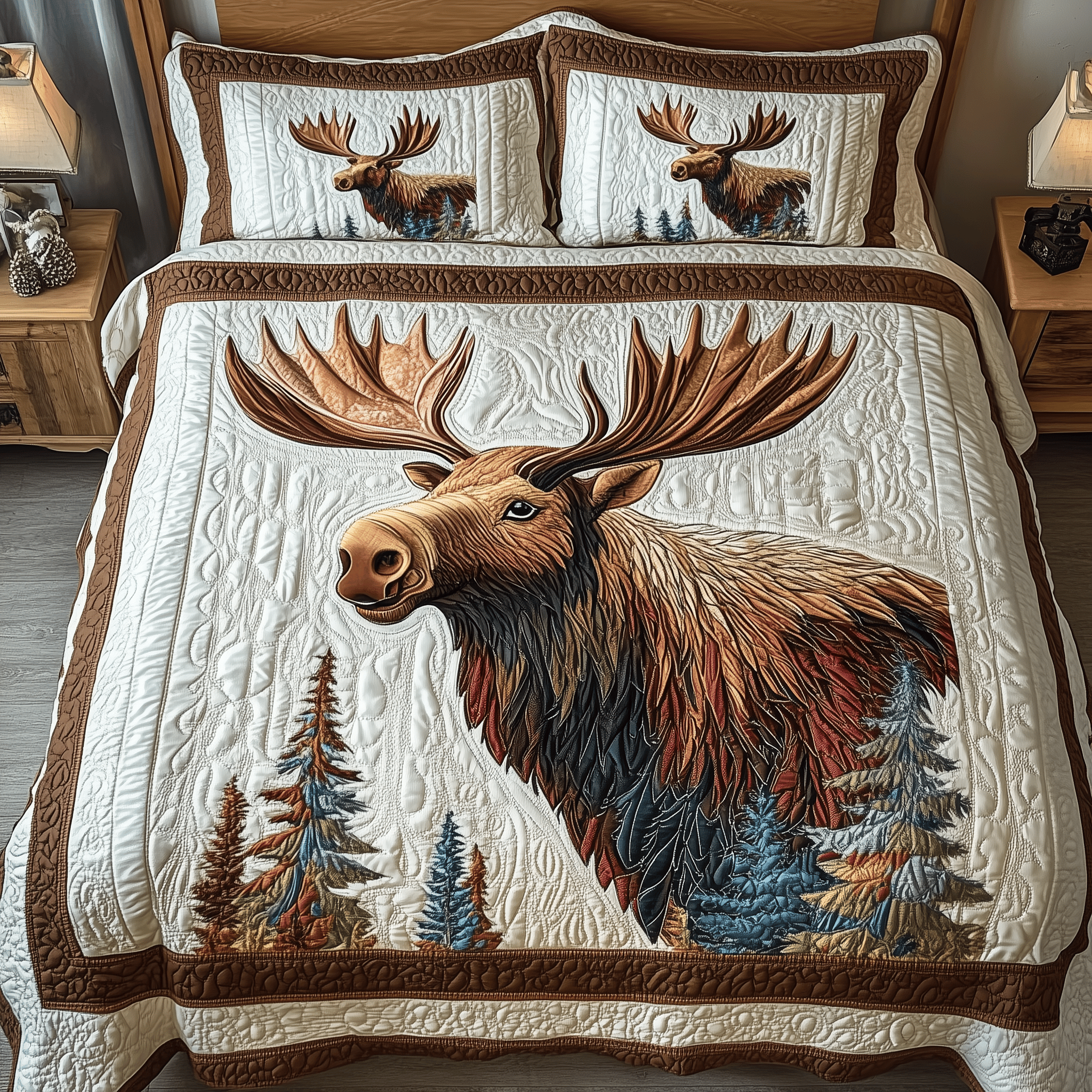 Majestic Moose Quilted Bedding Set Duvet Cover Bedspread Set Item Father In Law Gifts Dad's Day
