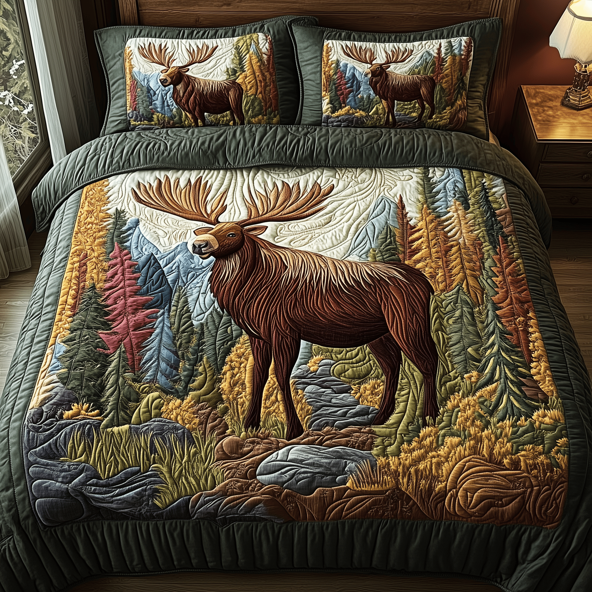Majestic Moose Quilted Bedding Set Duvet Cover Bedspread Set Item Fathers Day Delivery Gifts
