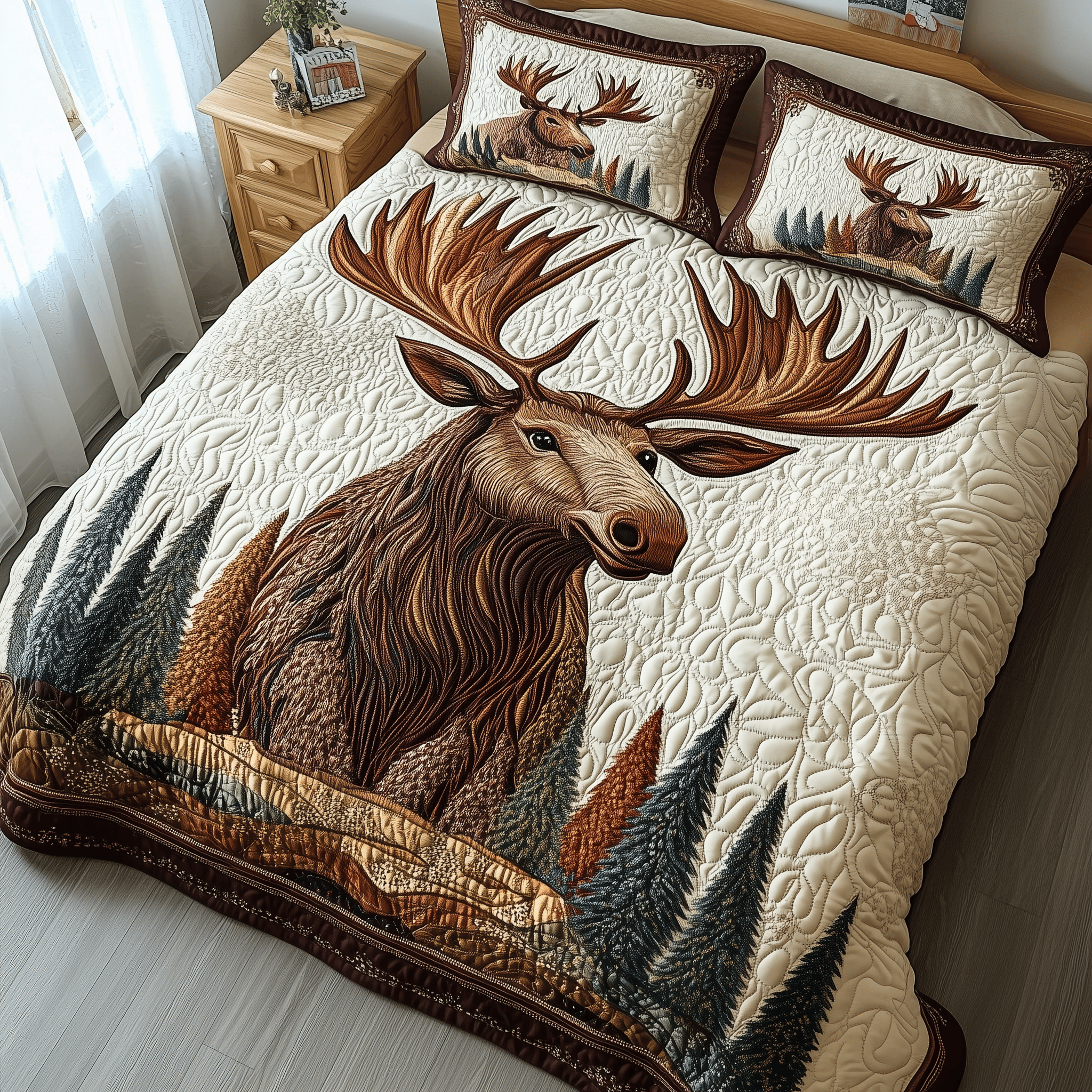 Majestic Moose Quilted Bedding Set Duvet Cover Bedspread Set Item Father's Day Gifts For Grandpa