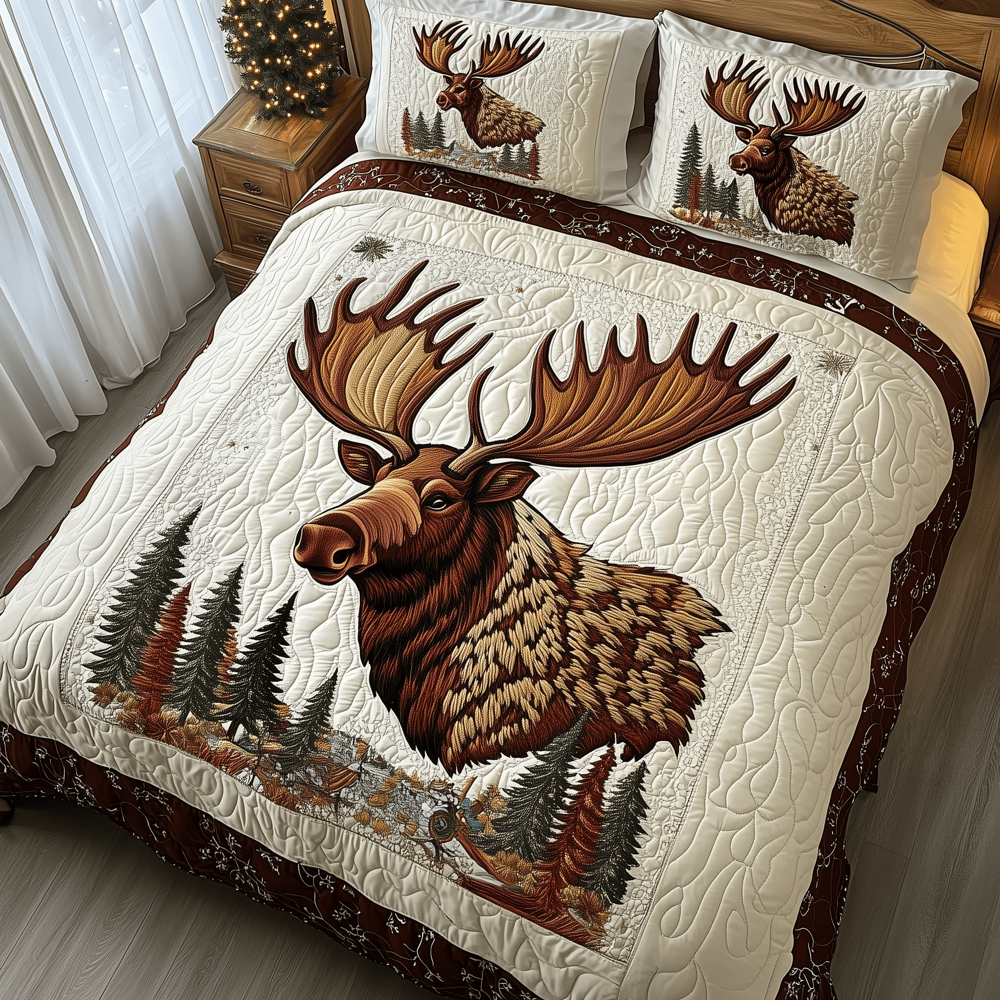 Majestic Moose Quilted Bedding Set Duvet Cover Bedspread Set Item Father's Day Gifts For Husband