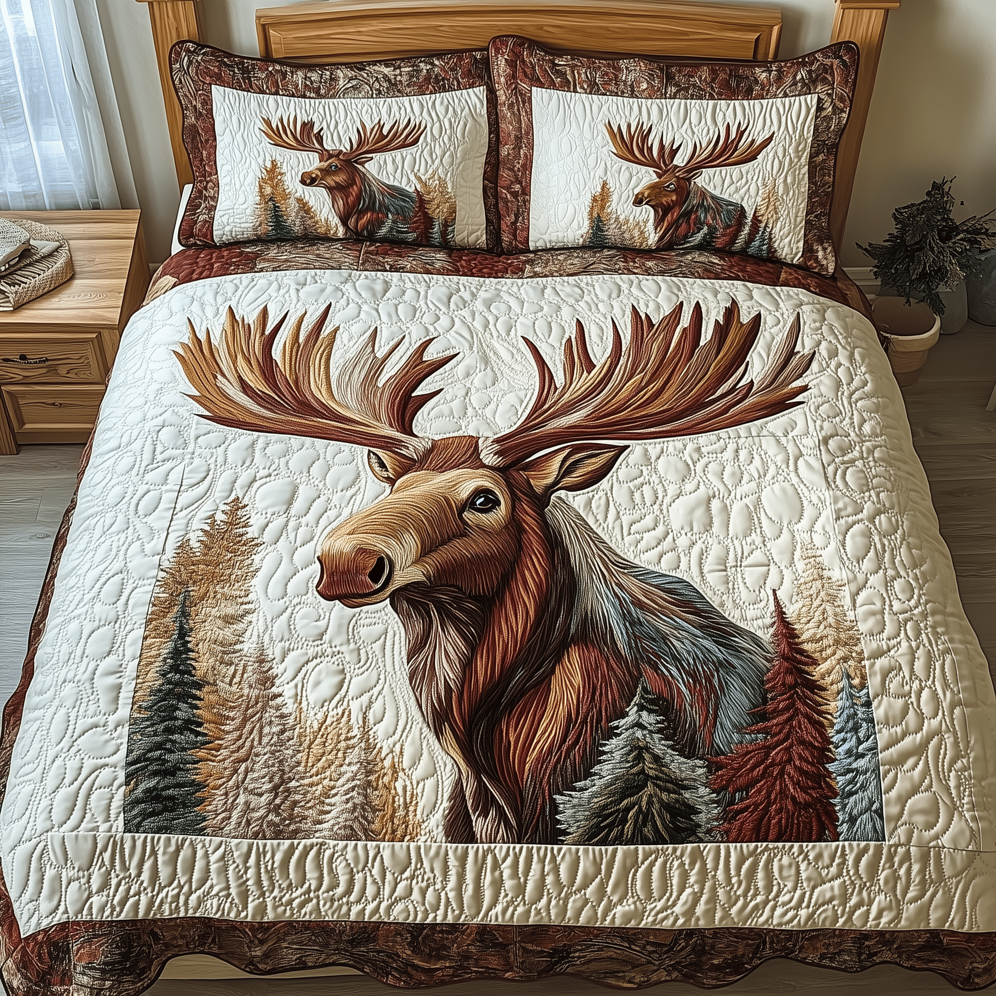 Majestic Moose Quilted Bedding Set Duvet Cover Bedspread Set Item Father's Day Presents