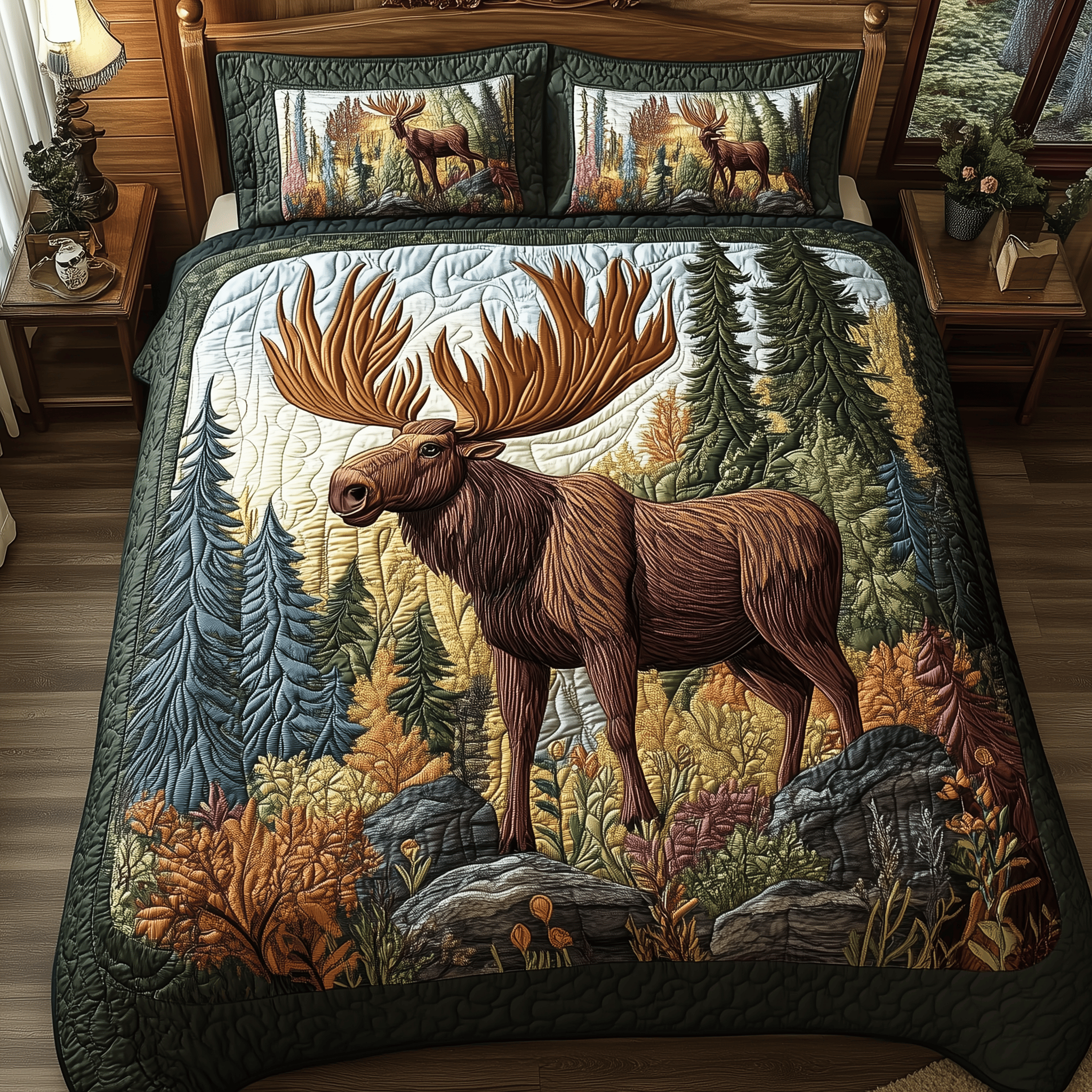Majestic Moose Quilted Bedding Set Duvet Cover Bedspread Set Item Father'sDay Present Ideas