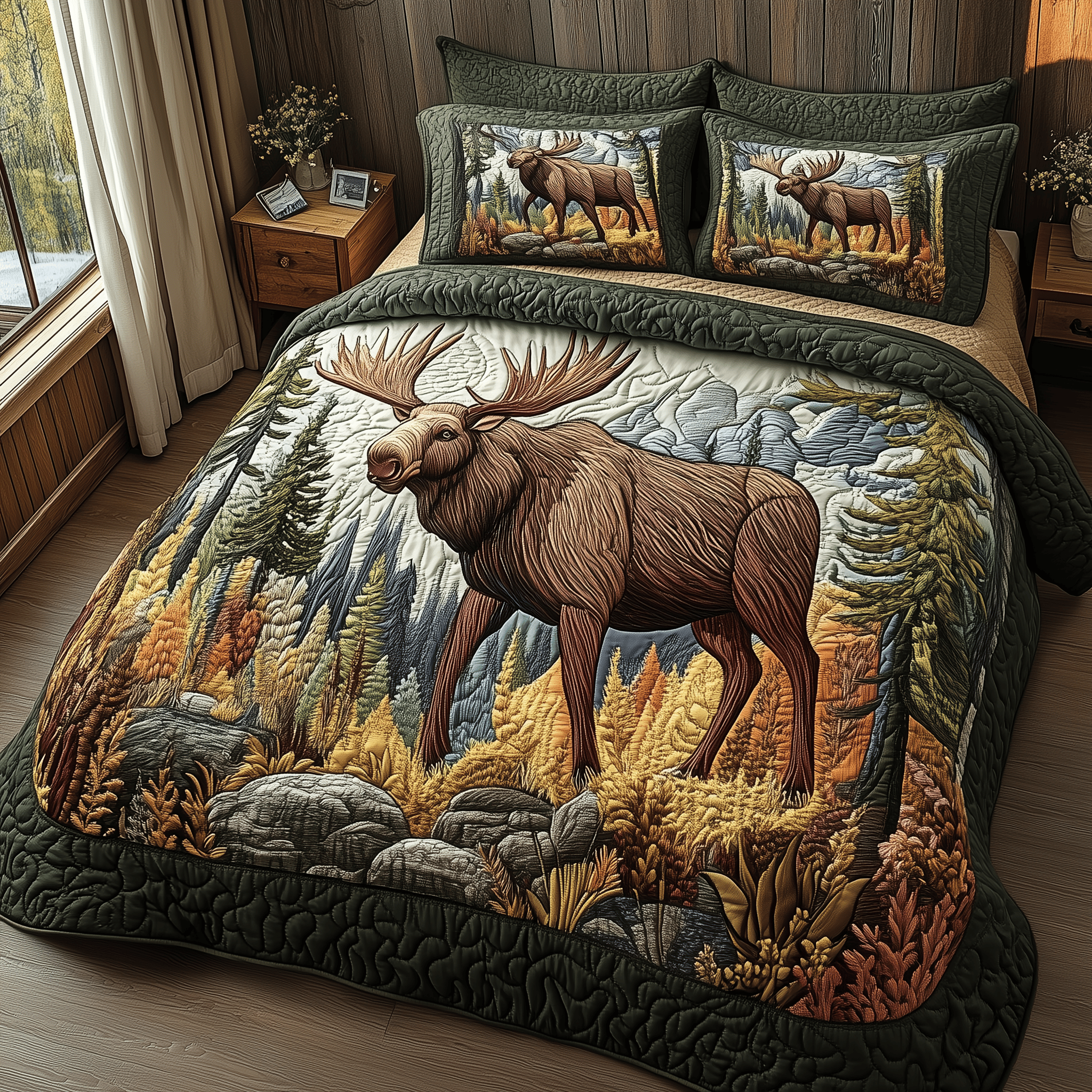 Majestic Moose Quilted Bedding Set Duvet Cover Bedspread Set Item Funny Father's Day Gifts