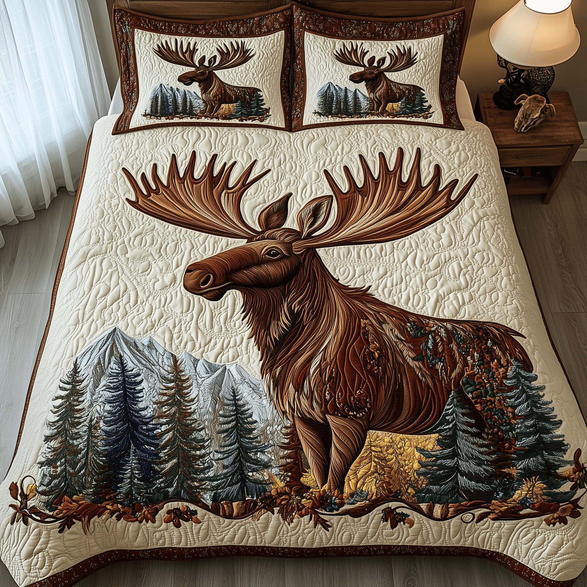 Majestic Moose Quilted Bedding Set Duvet Cover Bedspread Set Item Great Gifts For Dad