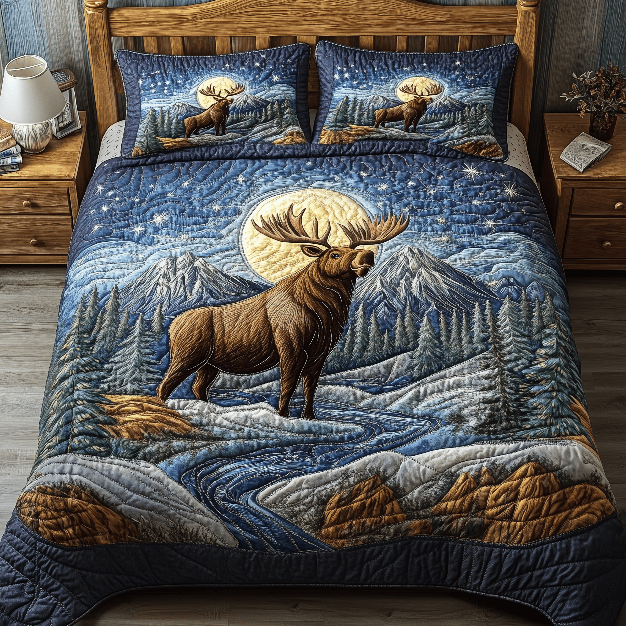 Majestic Moose Quilted Bedding Set Duvet Cover Bedspread Set Item Last Minute Father'sDay Gifts