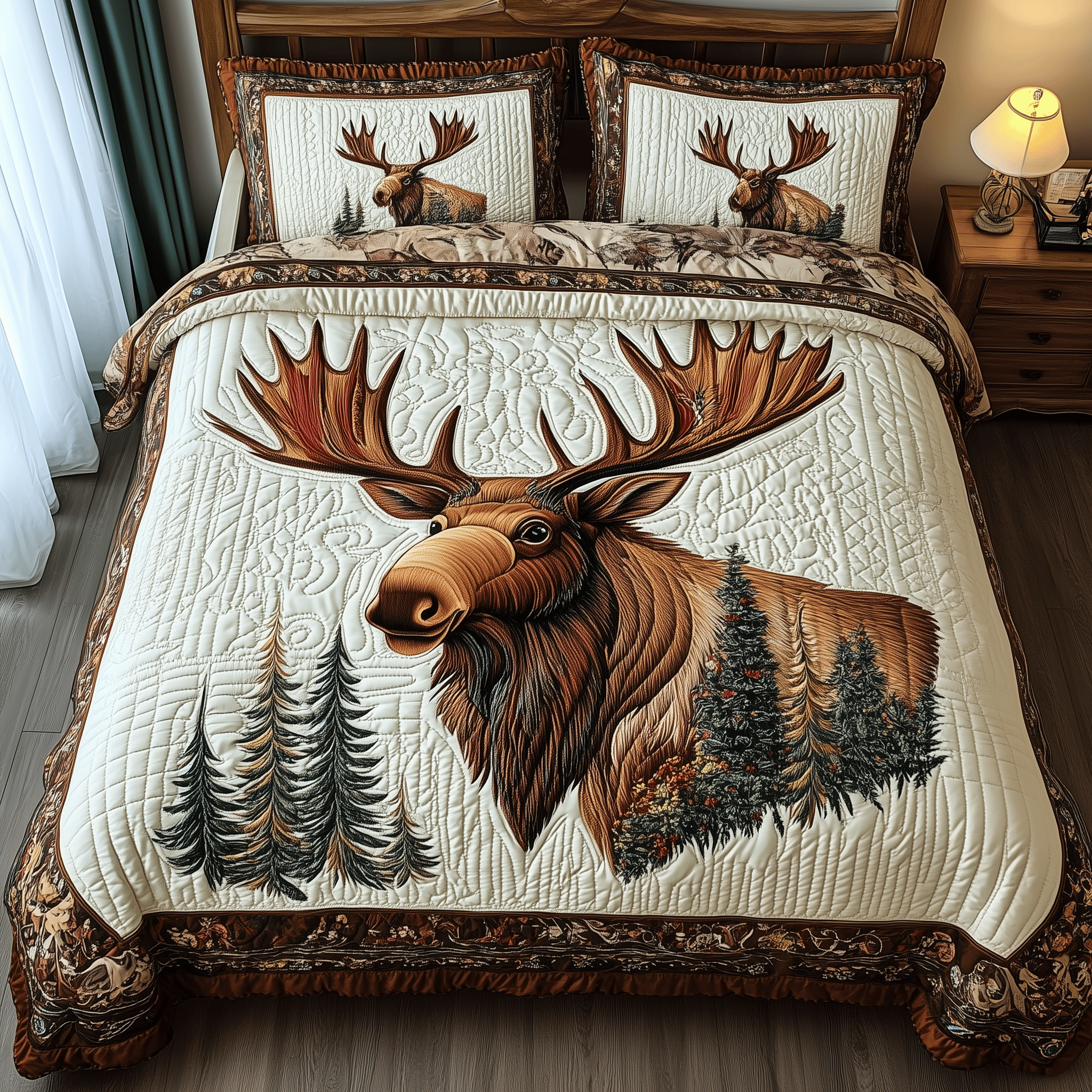 Majestic Moose Quilted Bedding Set Duvet Cover Bedspread Set Item Sentimental Father's Day Gifts