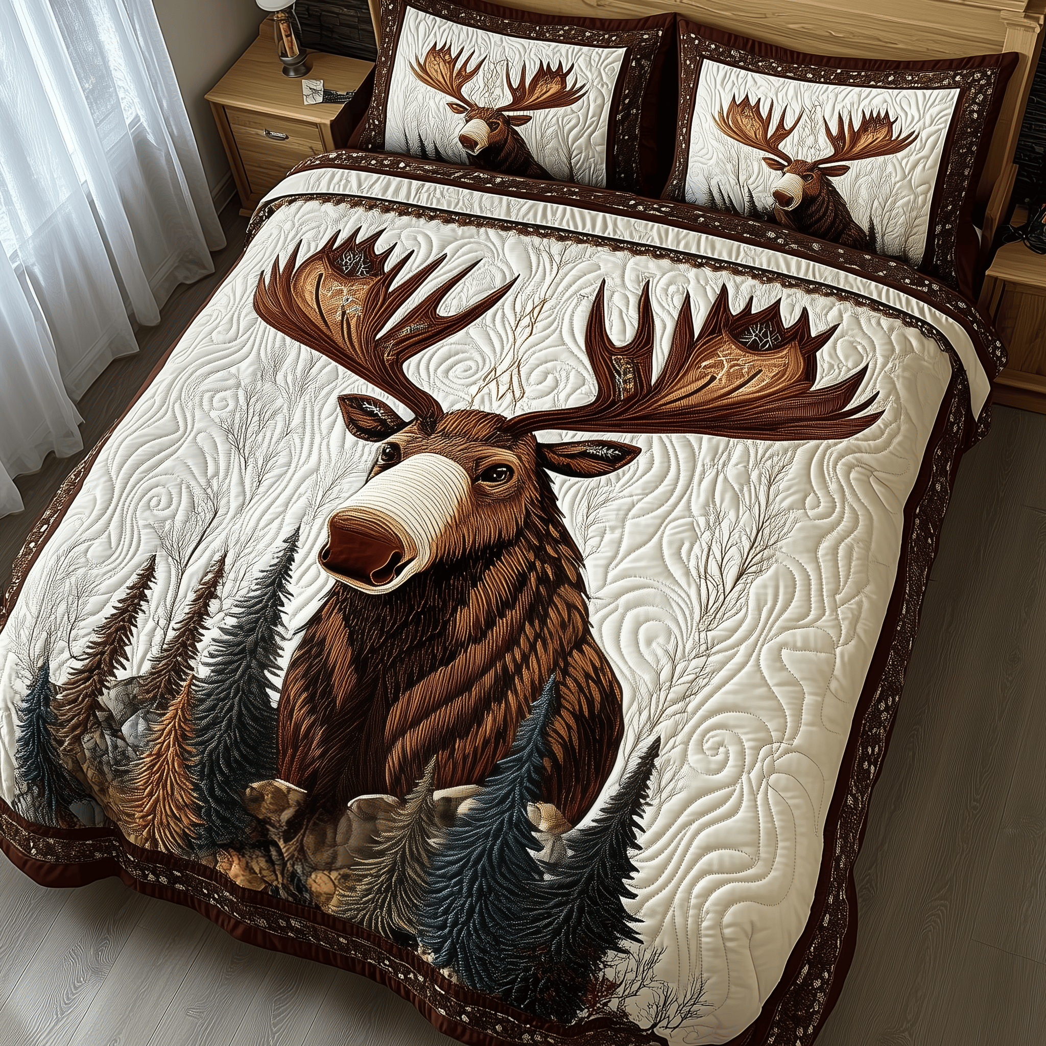 Majestic Moose Quilted Bedding Set Unique Duvet Cover Bedspread Set Perfect Father's Day Gifts