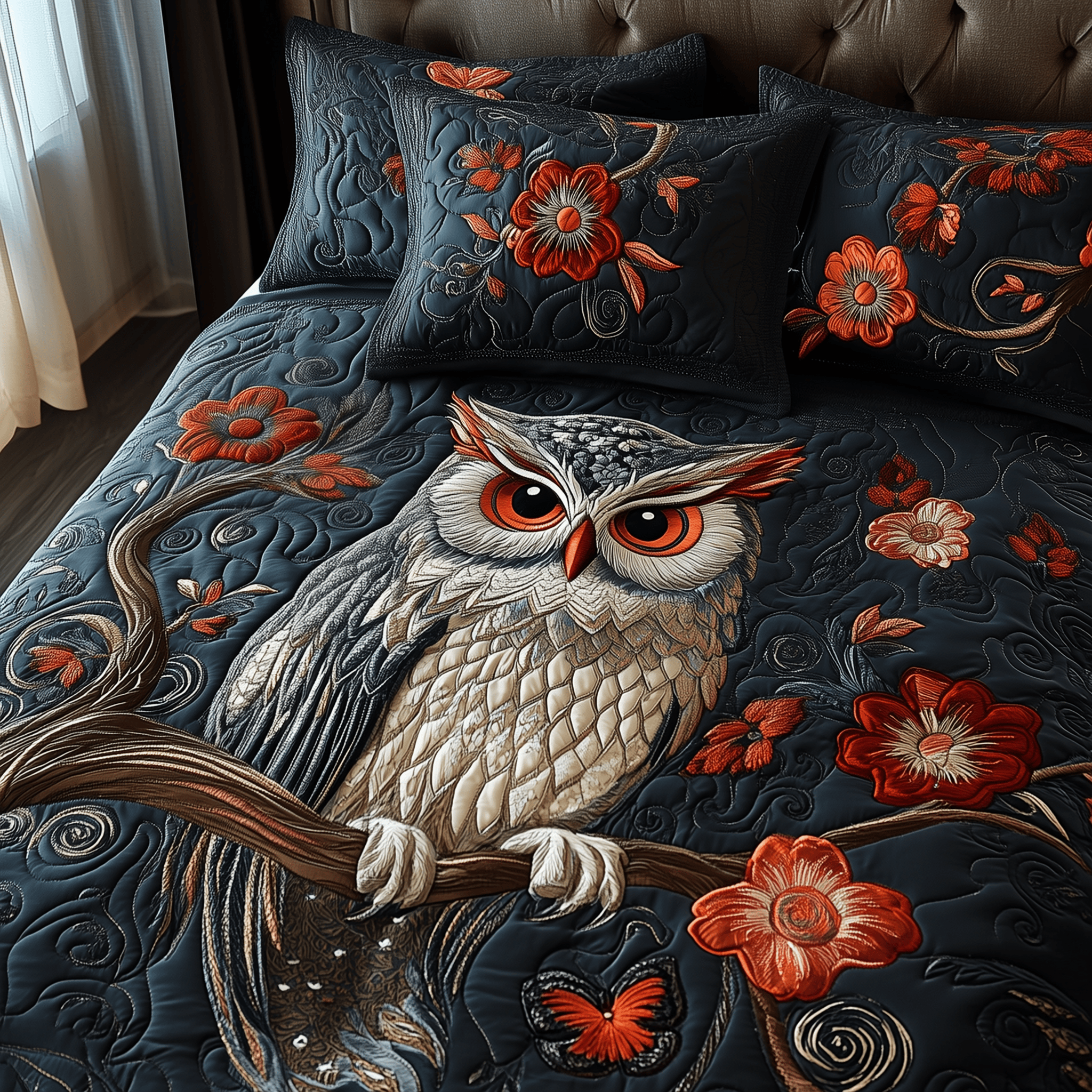 Majestic Owl Bloom Quilted Bedding Set Duvet Cover Bedspread Set Items Owl Items For Gifts